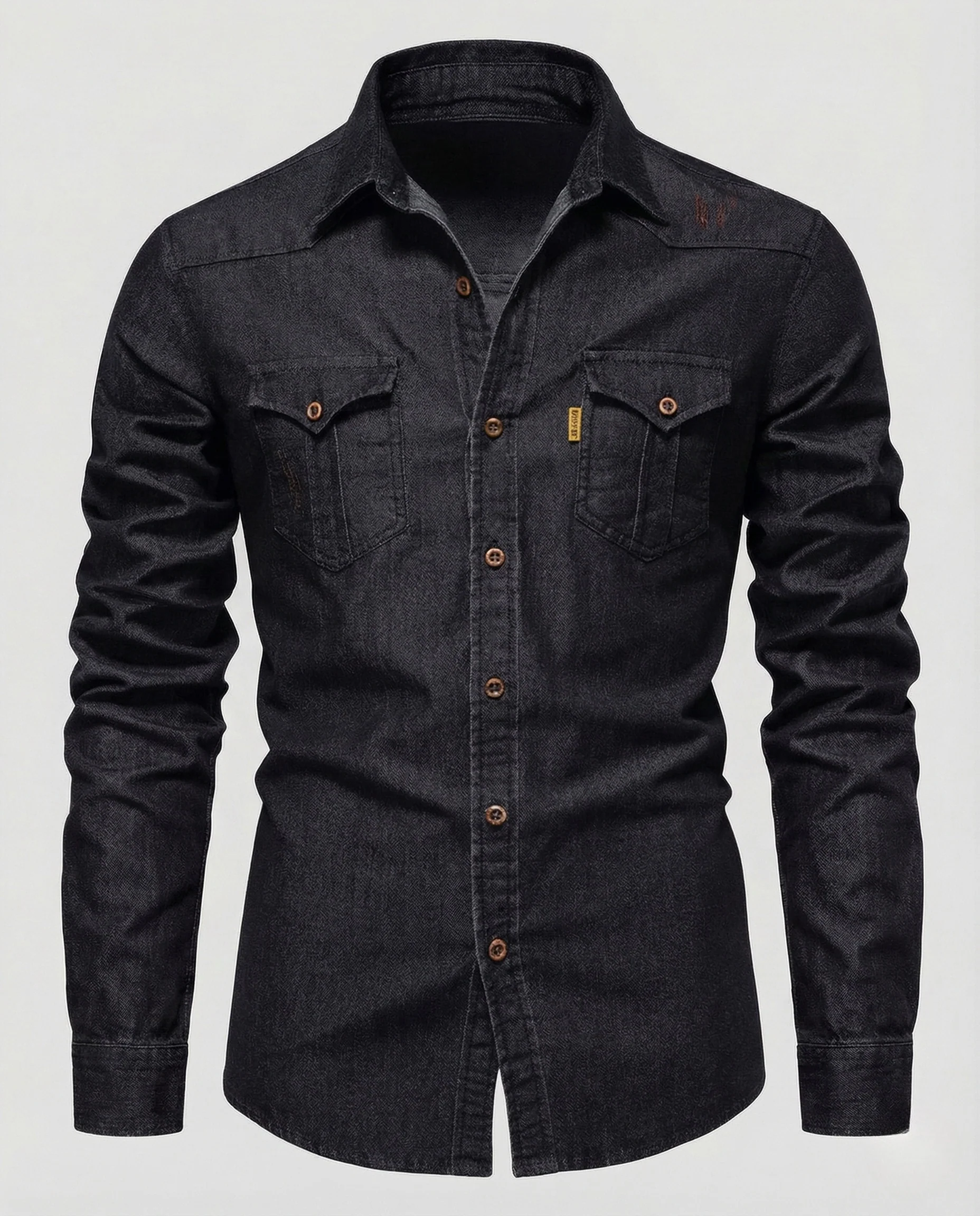 Herren Denimhemd Slim Fit Brusttaschen Kentkragen - Image 7