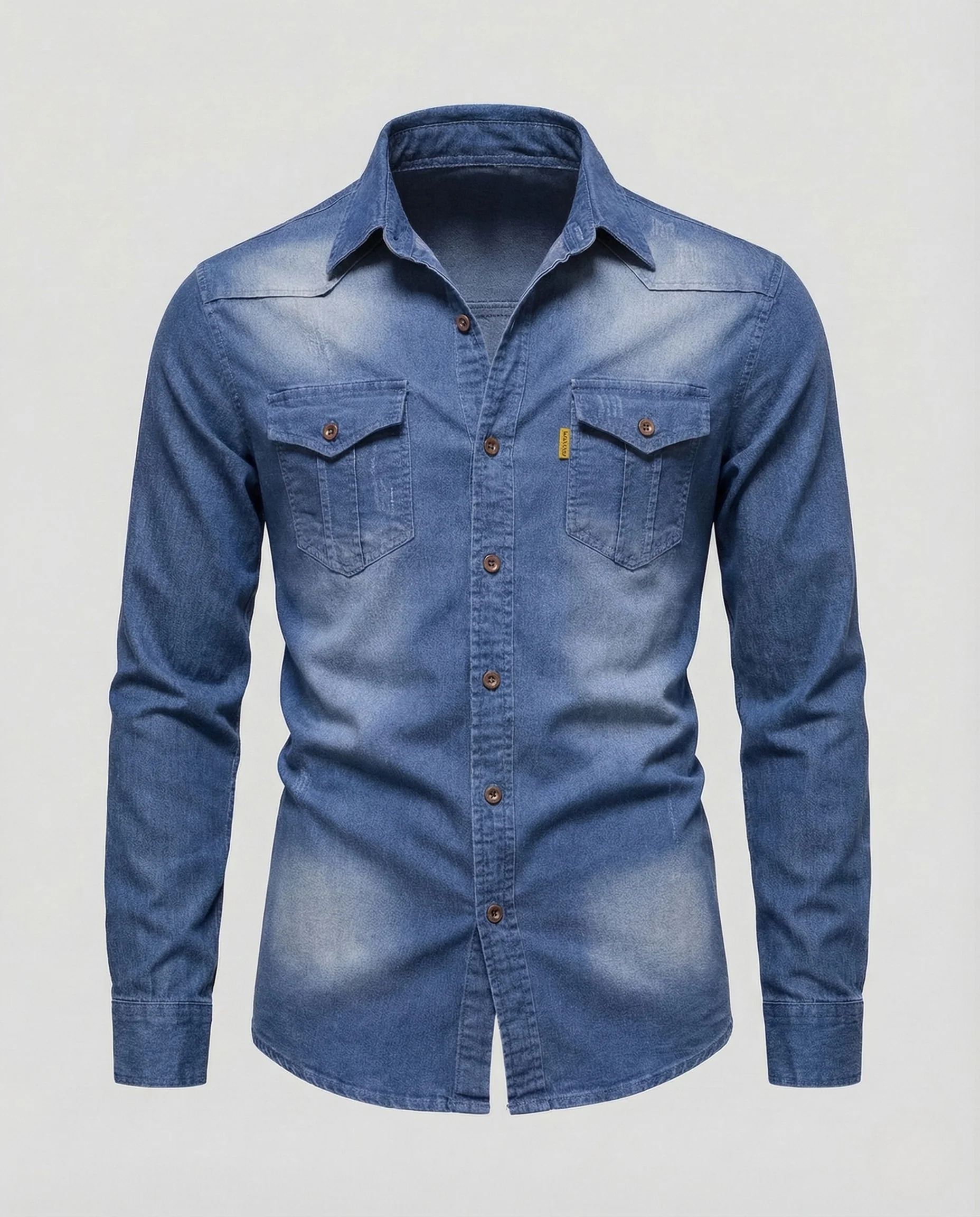 Herren Denimhemd Langarm Western Stil Brusttaschen - Image 7
