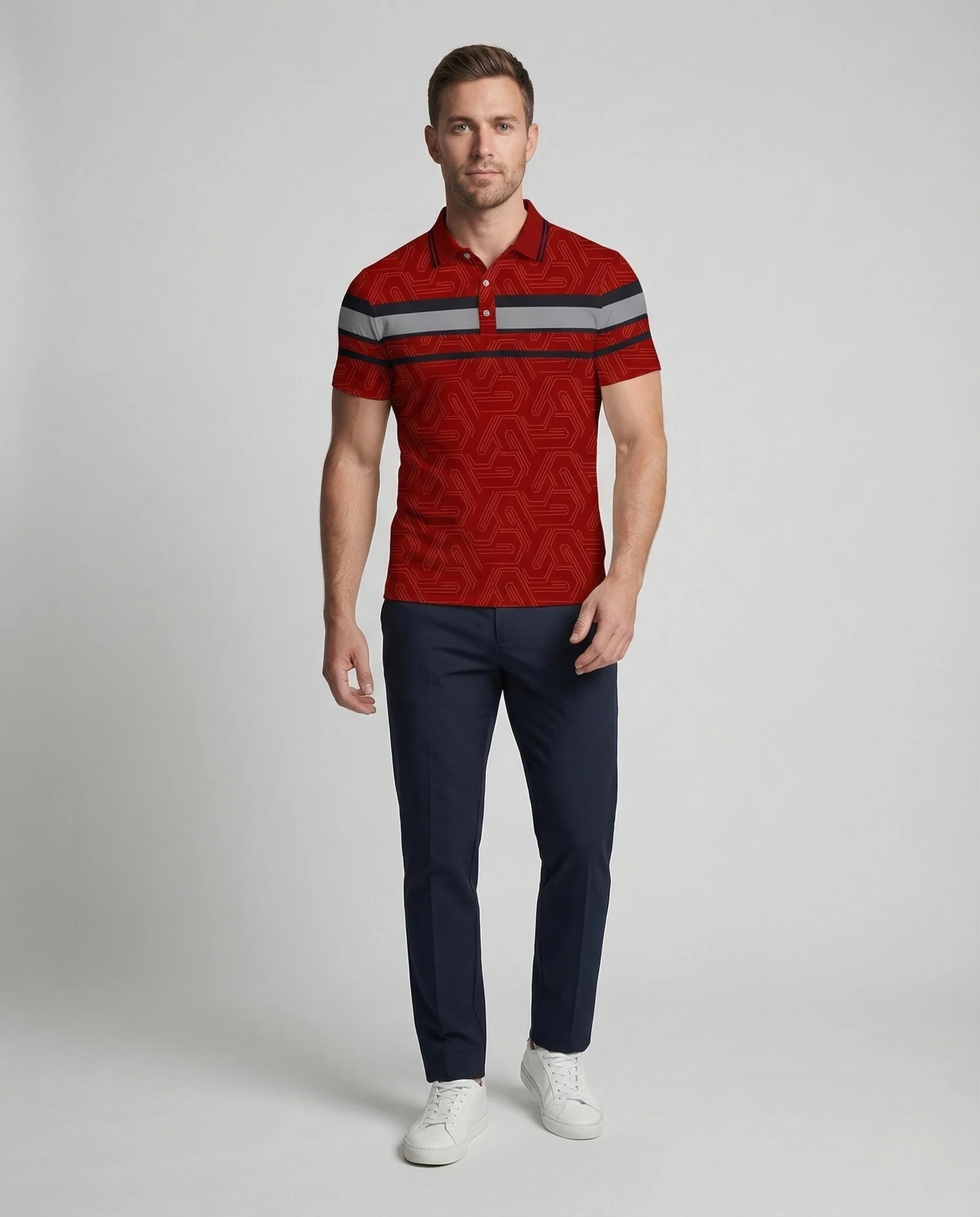 Herren Polohemd Slim Fit mit Kontraststreifen und Knopfleiste