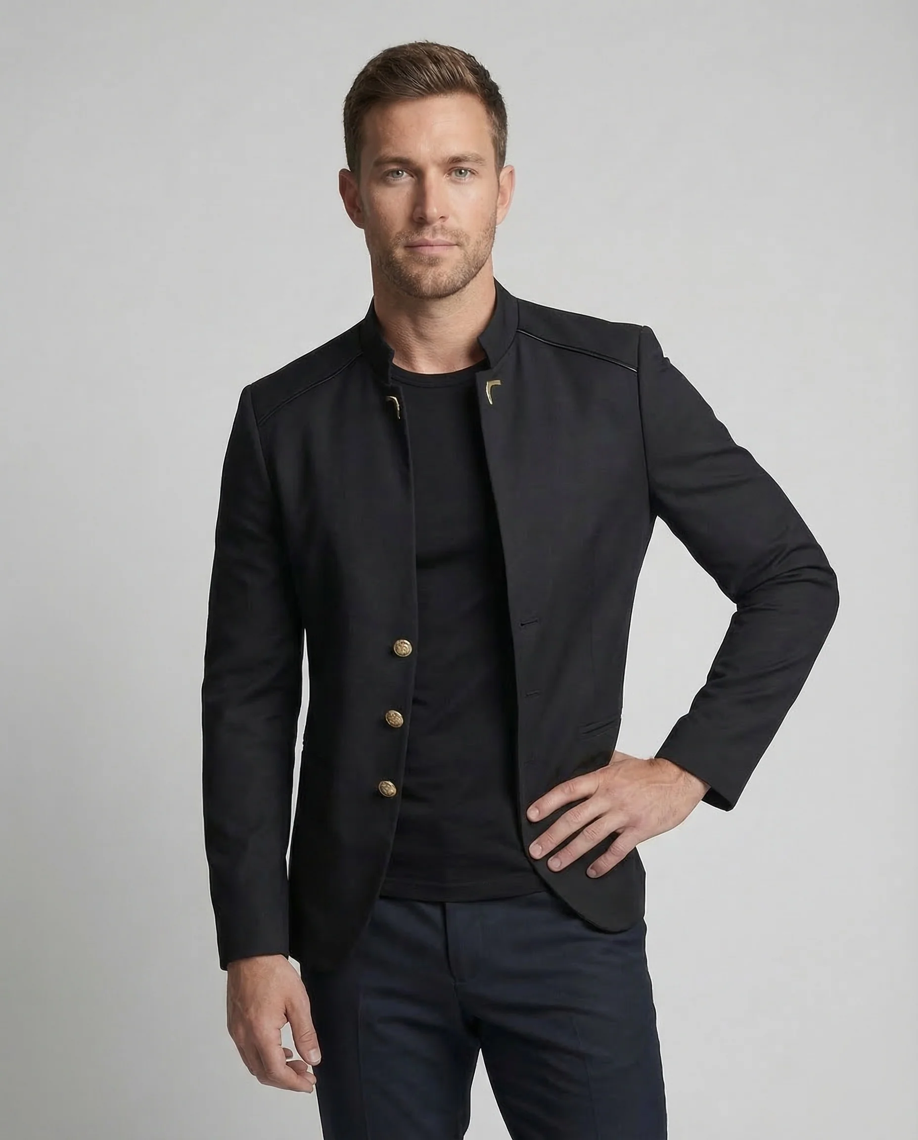 Herren Sakko Stehkragen Slim - Image 2