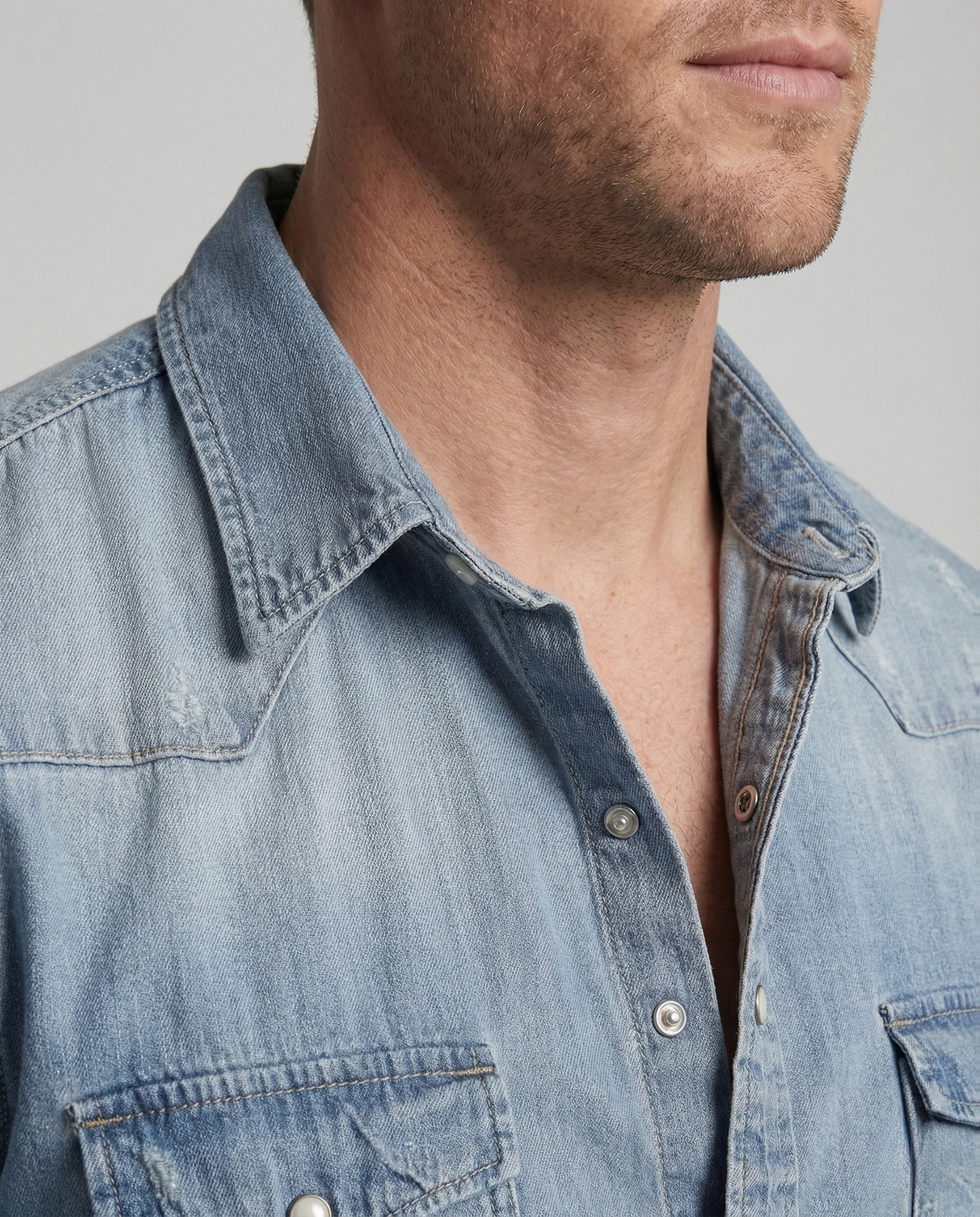 Herren Stretch Western Denim Hemd mit Kontrastnähten - Image 3