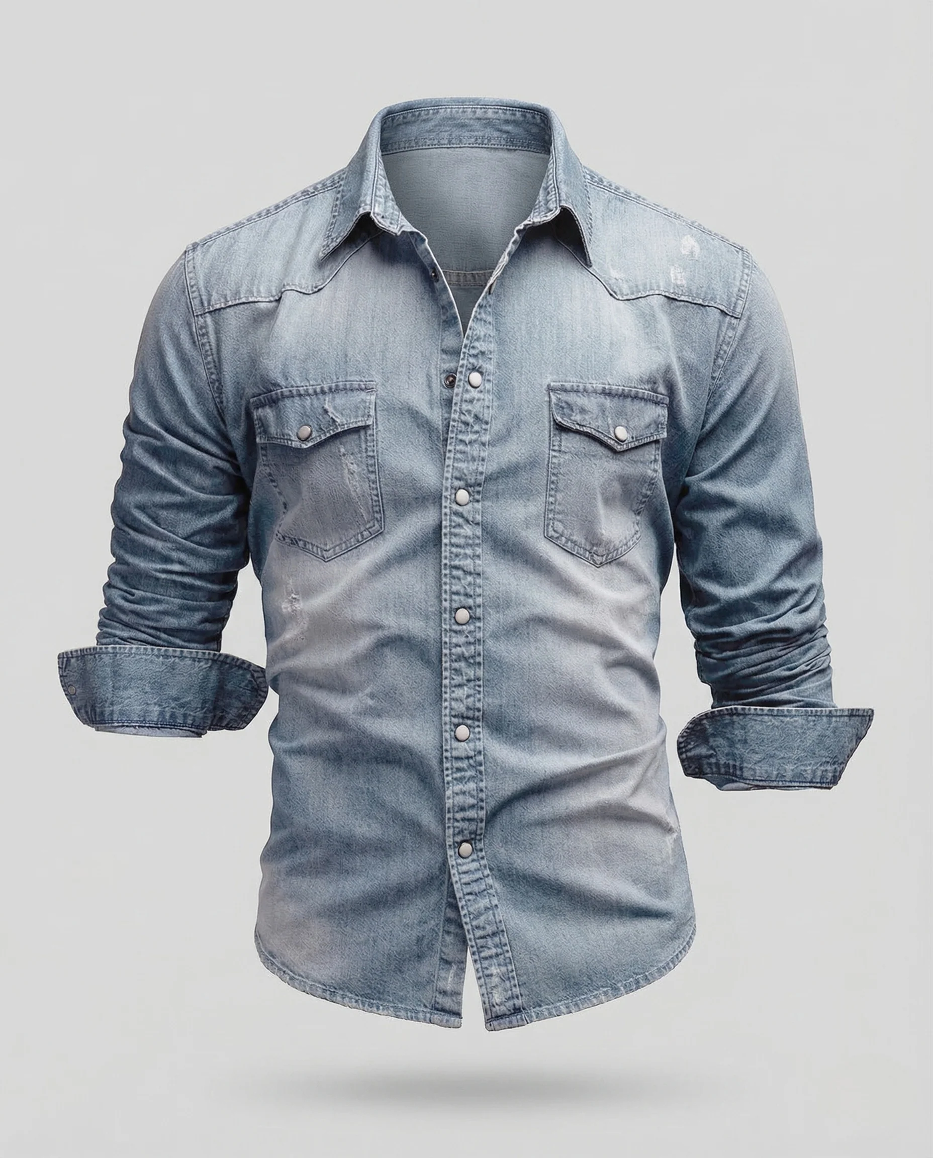 Herren Stretch Western Denim Hemd mit Kontrastnähten - Image 5