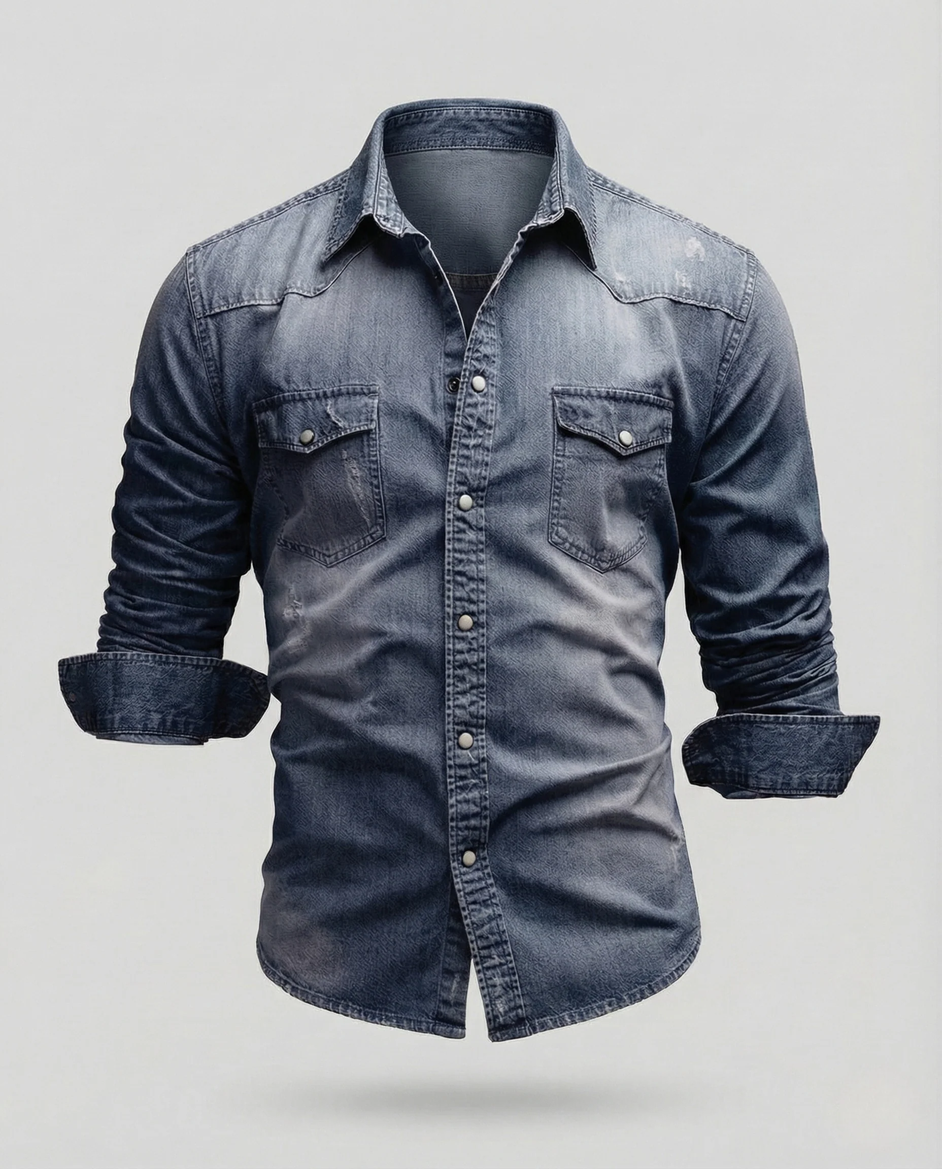 Herren Stretch Western Denim Hemd mit Kontrastnähten - Image 7