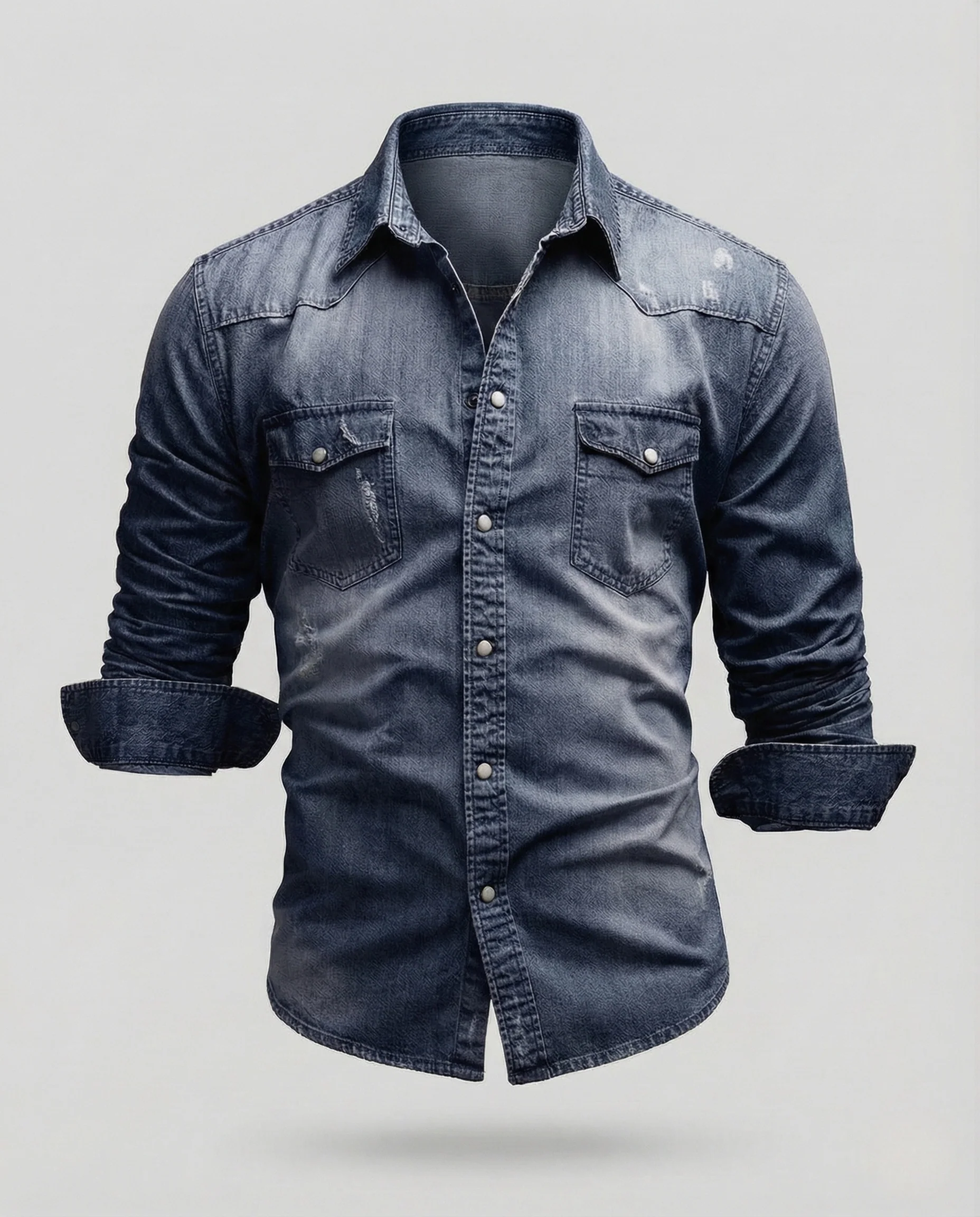 Herren Stretch Western Denim Hemd mit Kontrastnähten - Image 8
