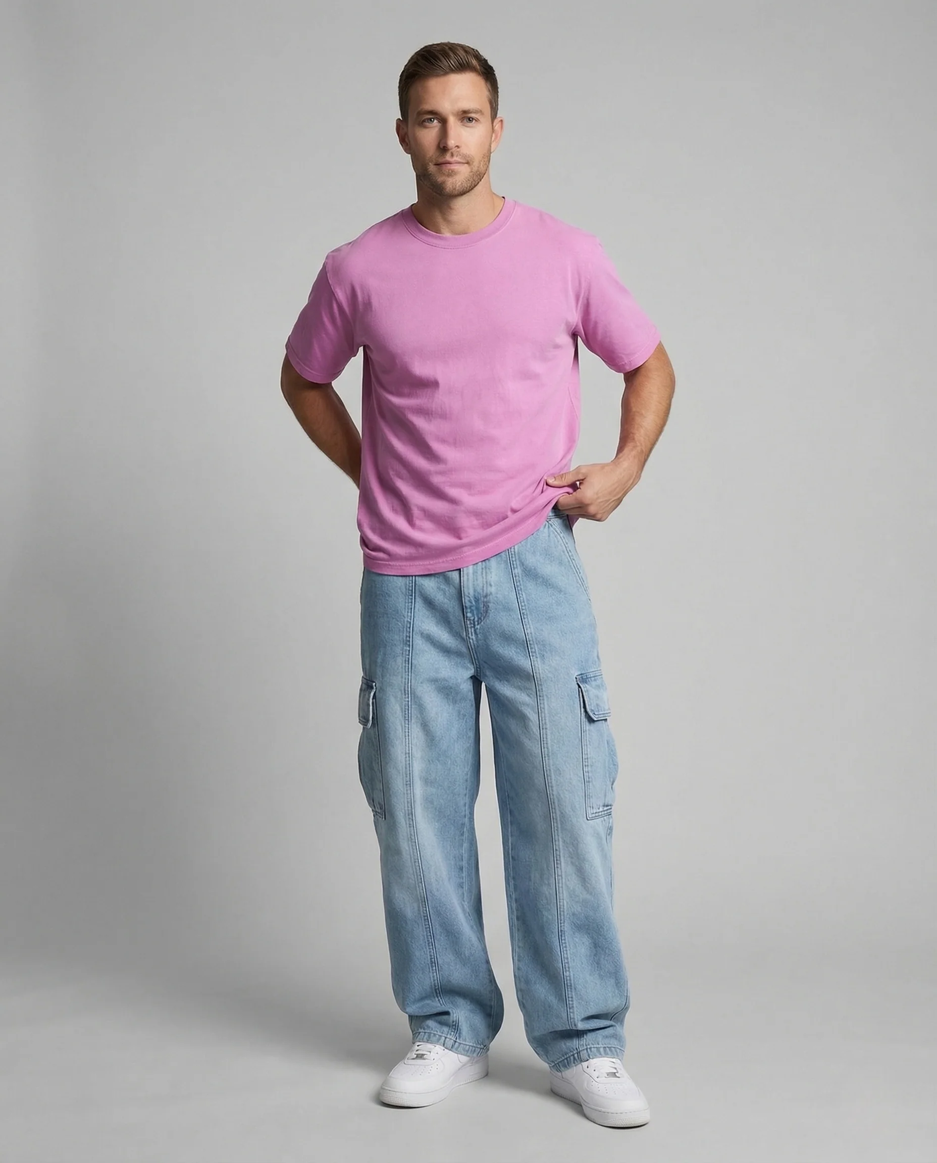 Herren Ultraweite Jeans Cargohose mit tiefem Schritt