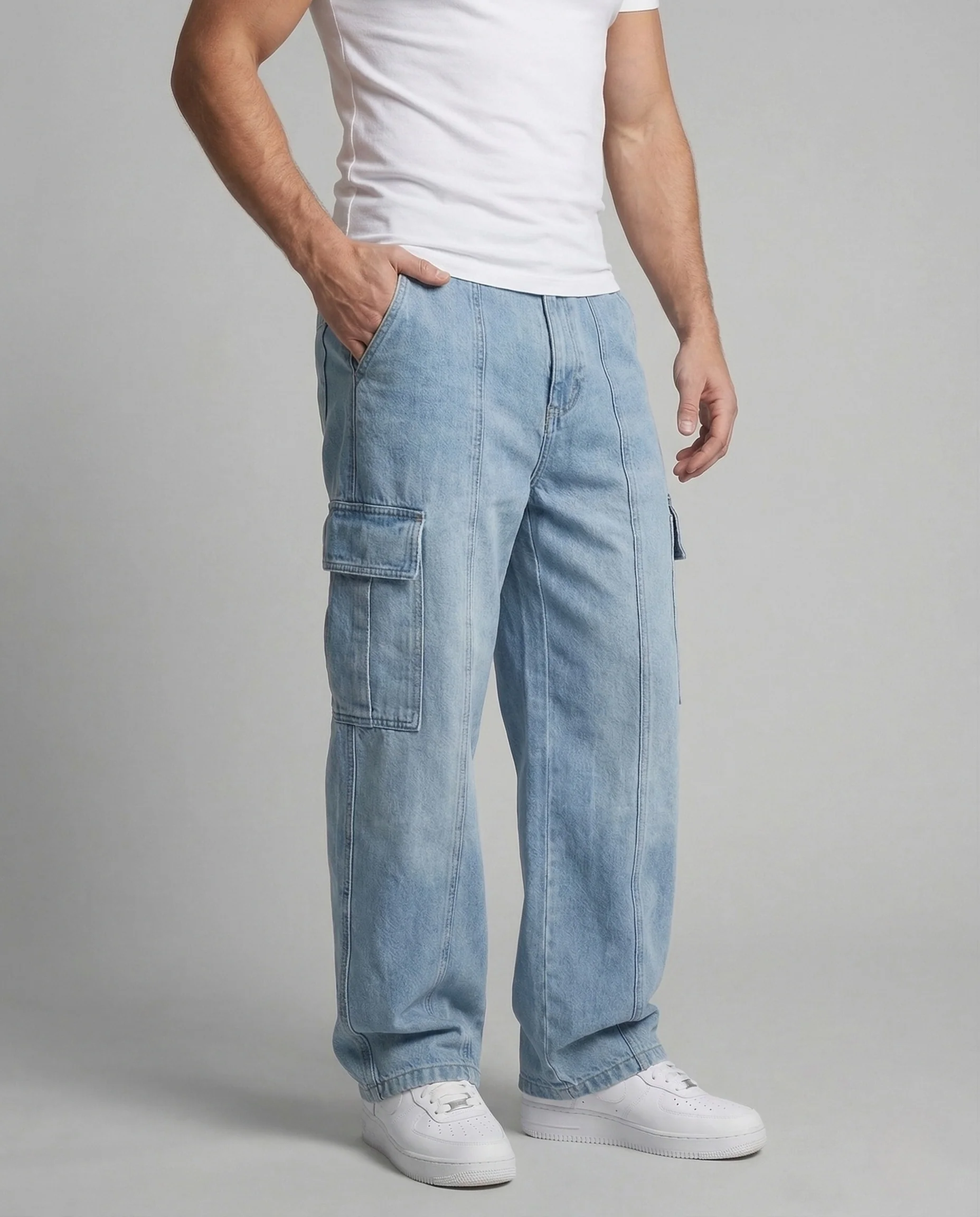 Herren Ultraweite Jeans Cargohose mit tiefem Schritt - Image 2