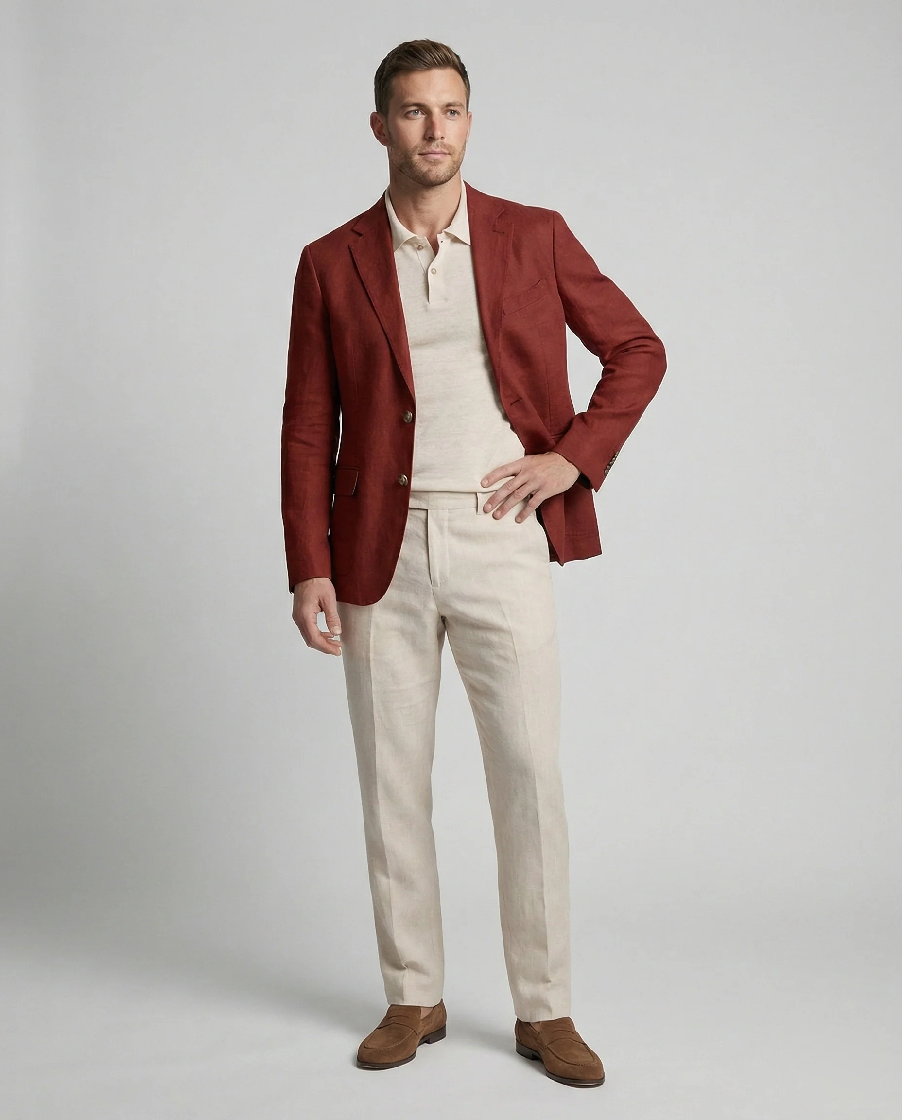 Herren Leinen Sakko Ein Knopf Sommer - Image 8