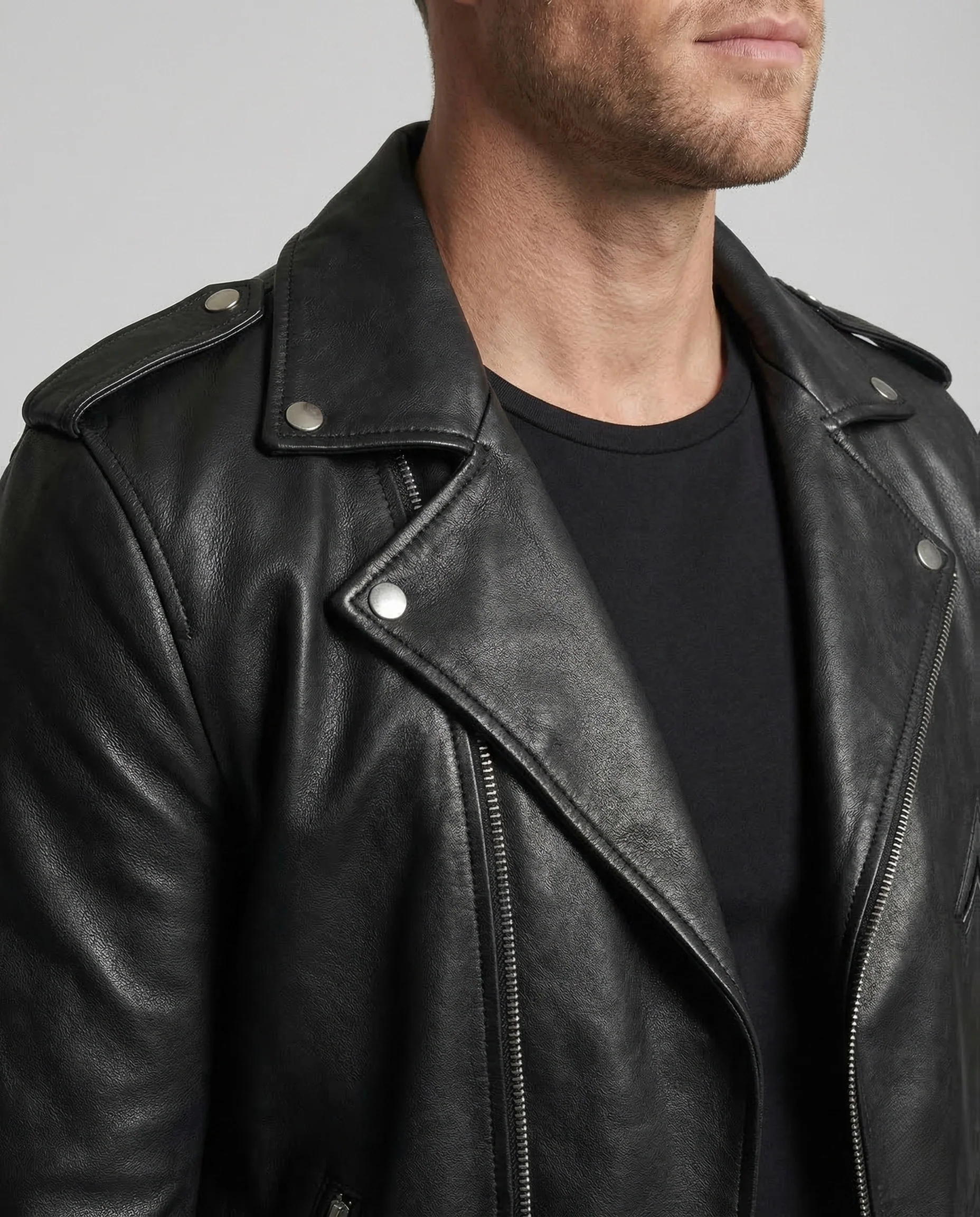 Herren Kunstleder Bikerjacke Asymmetrisch - Image 3