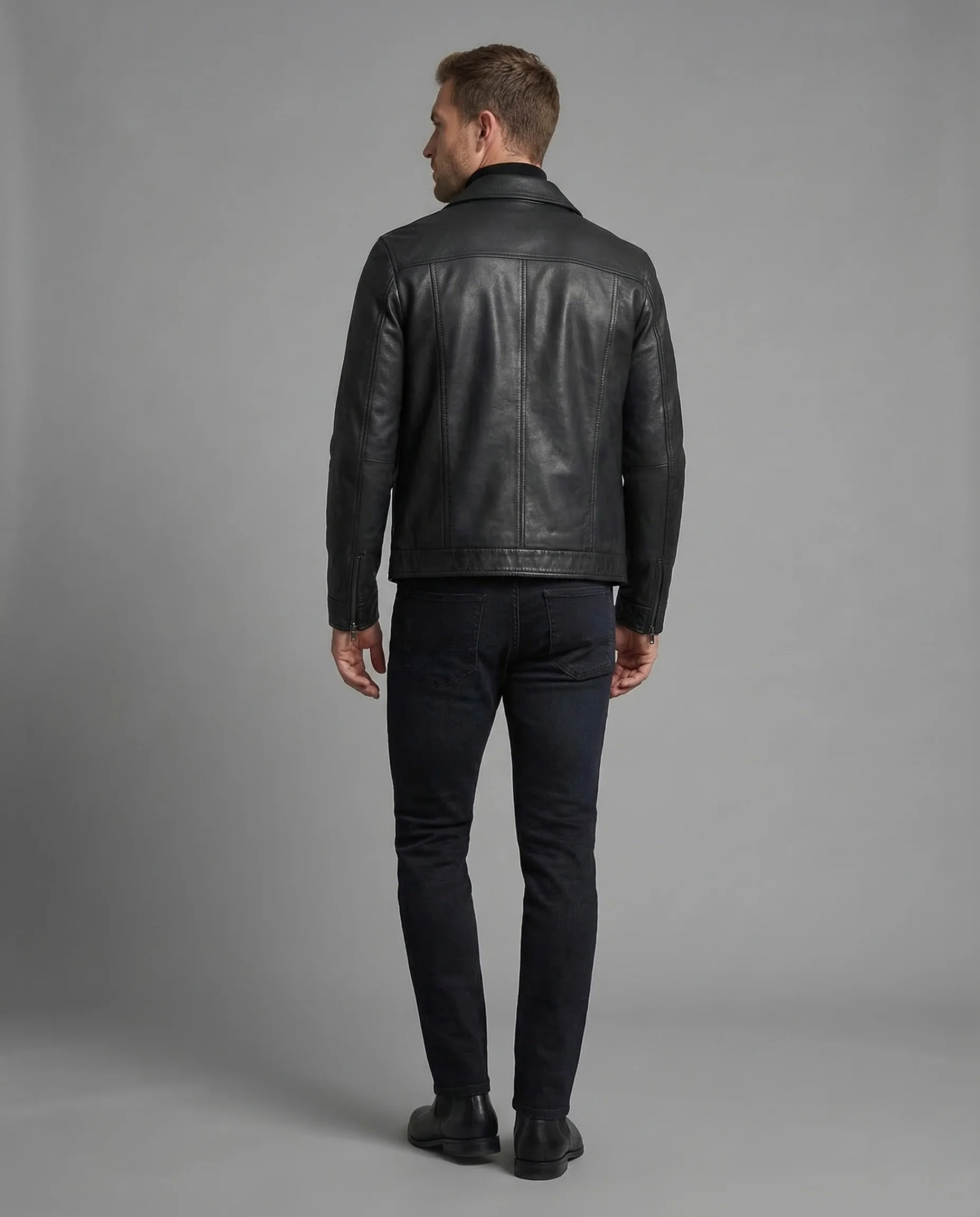 Herren Lederoptik Blouson Hemdkragen Brustklappen - Image 4