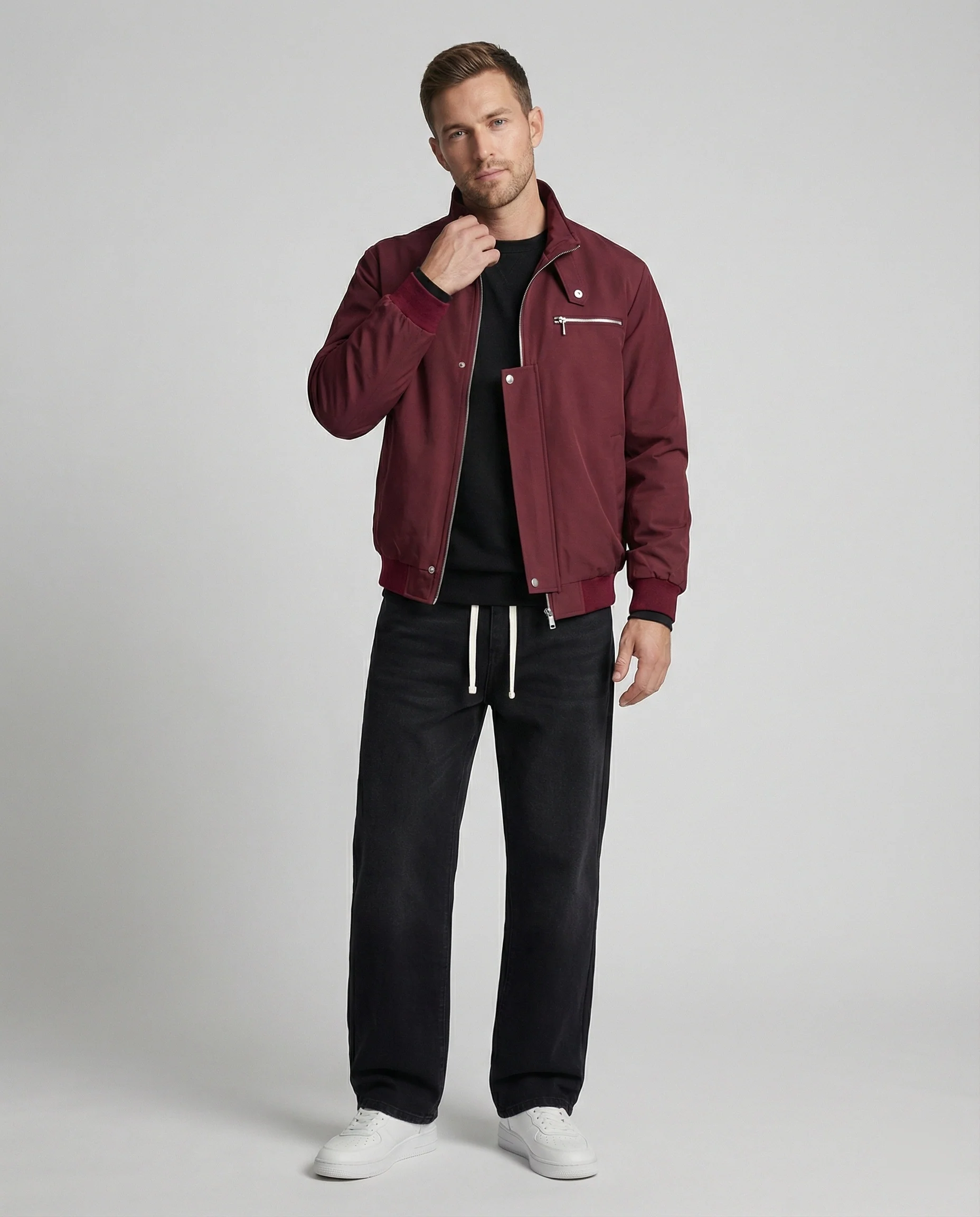 Urbanes Set mit Bomberjacke weit geschnittenem Sweatshirt und lässiger Baggy-Jeans Heidi-Mode
