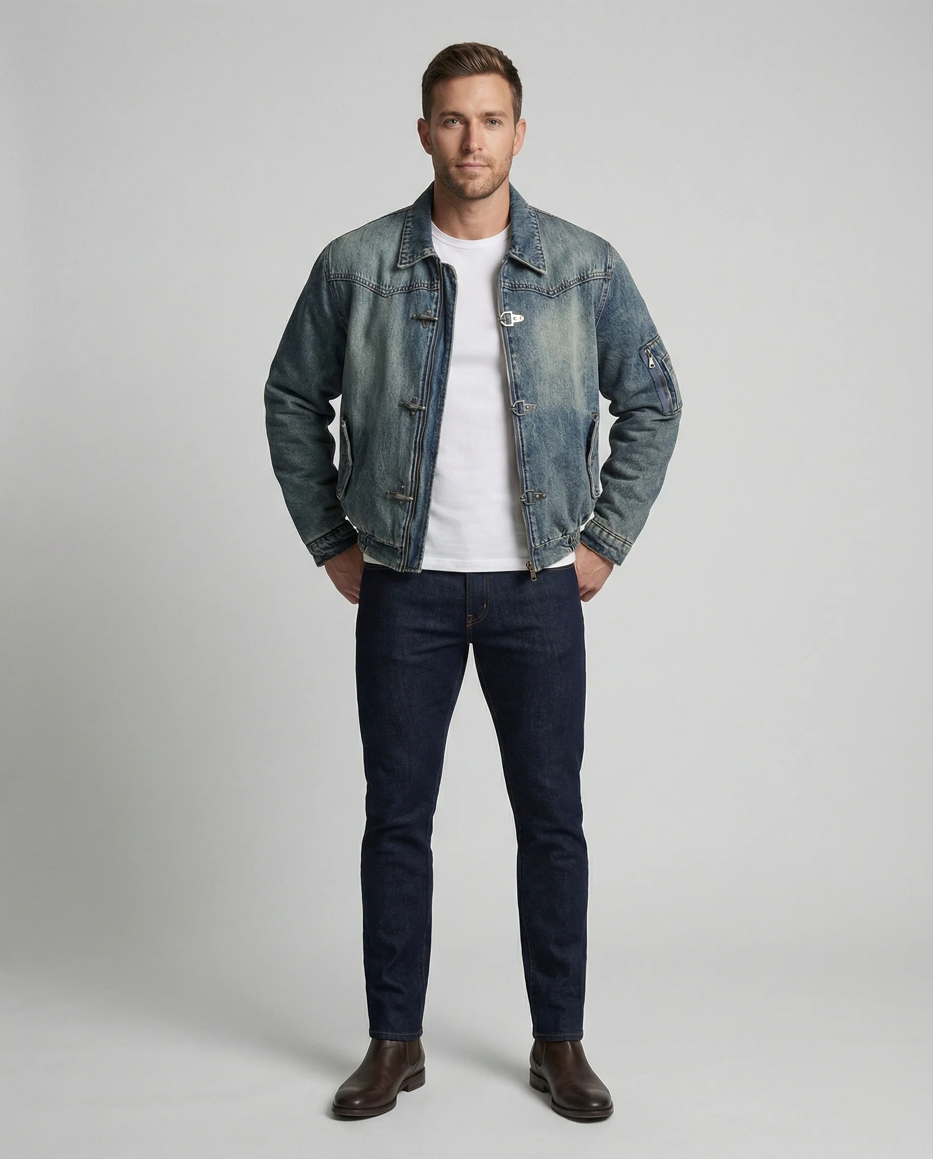 Herren Jeansjacke Bomber mit Teddyfutter - Image 5