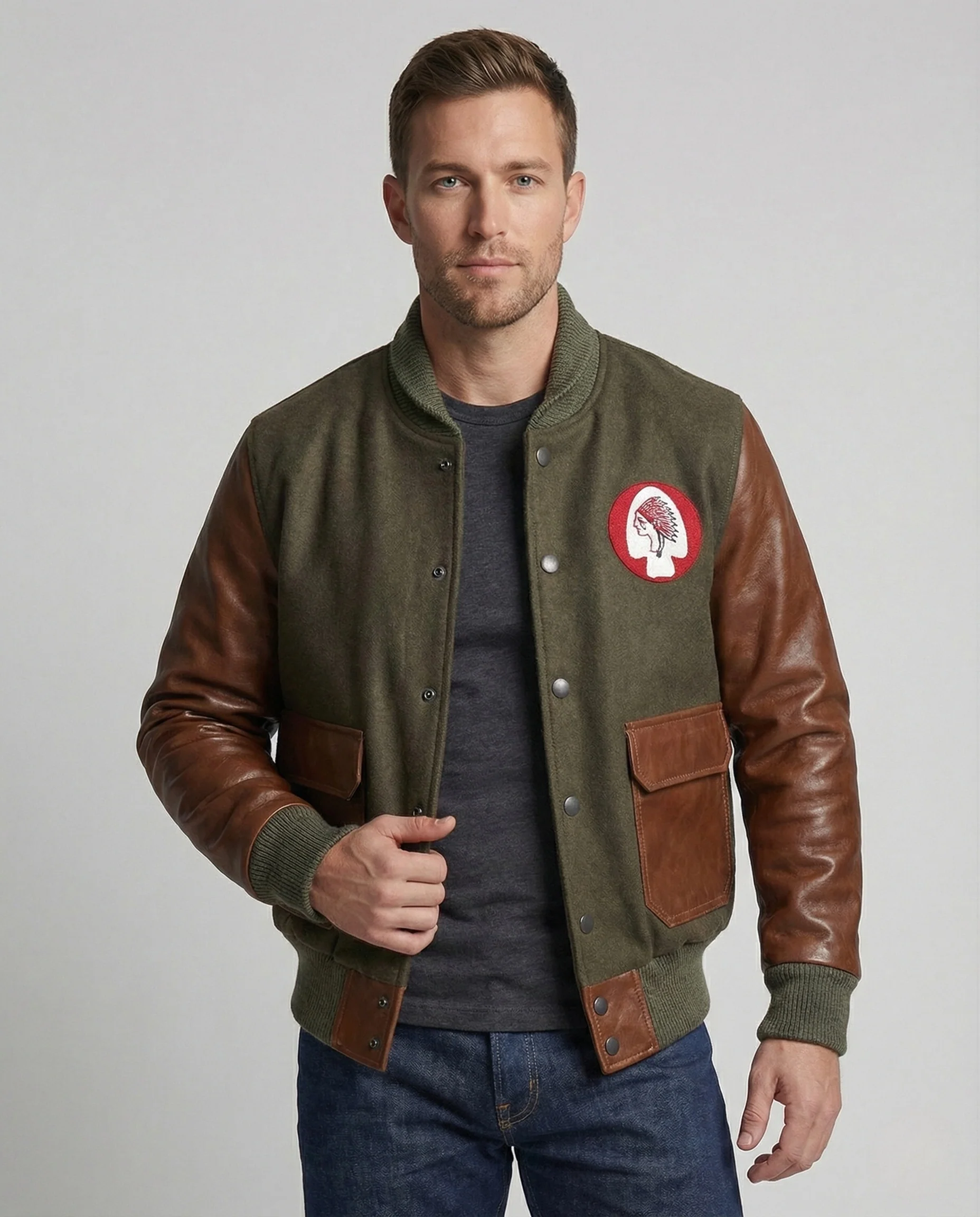 Herren College Blouson mit Lederärmeln