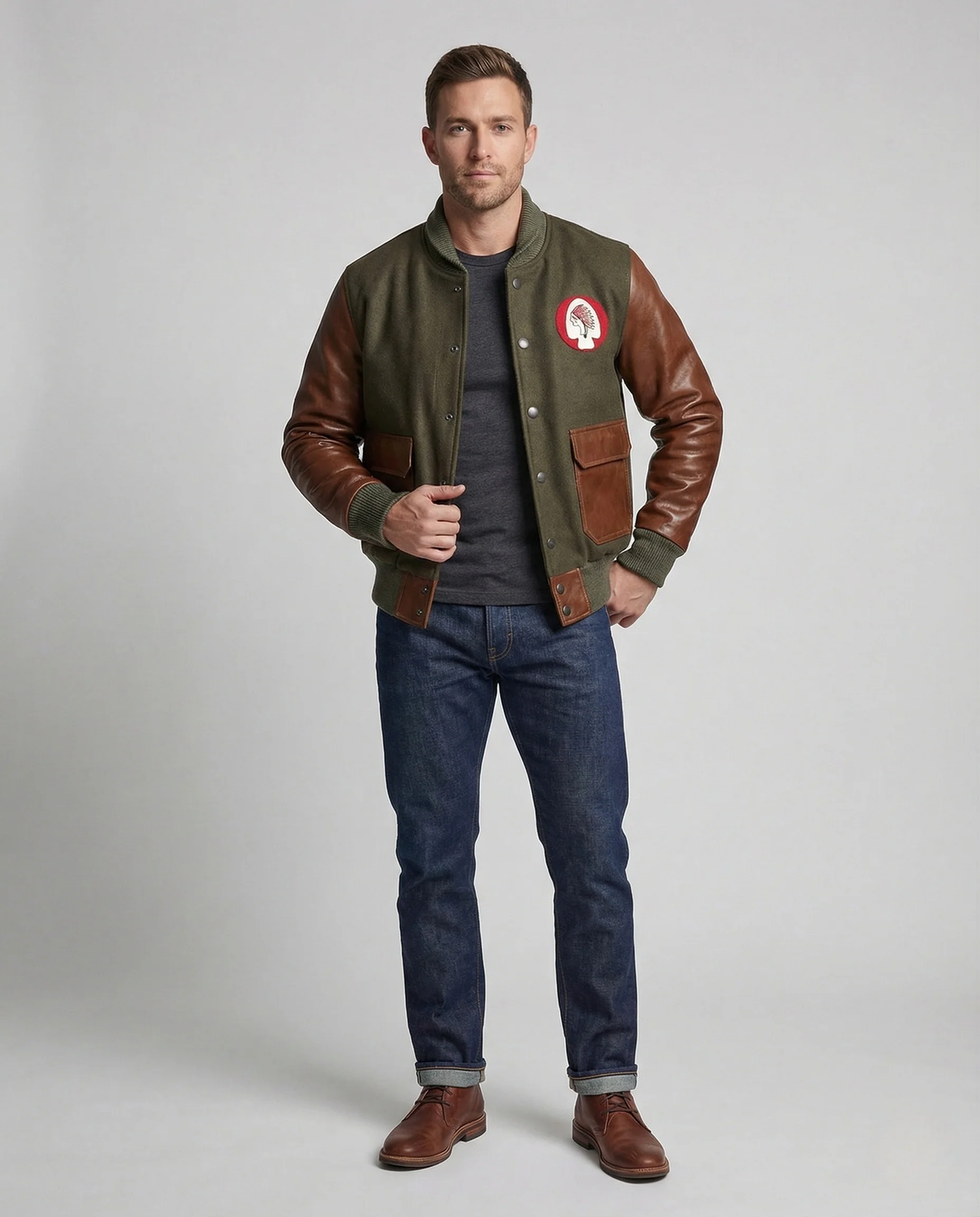 Herren College Blouson mit Lederärmeln - Image 2