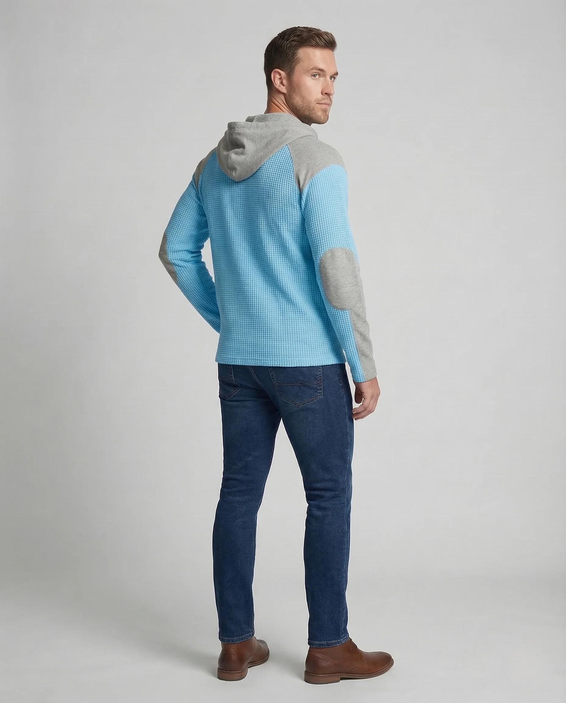 Herren Waffelstrick Hoodie Kapuze Reißverschluss Tasche - Image 4