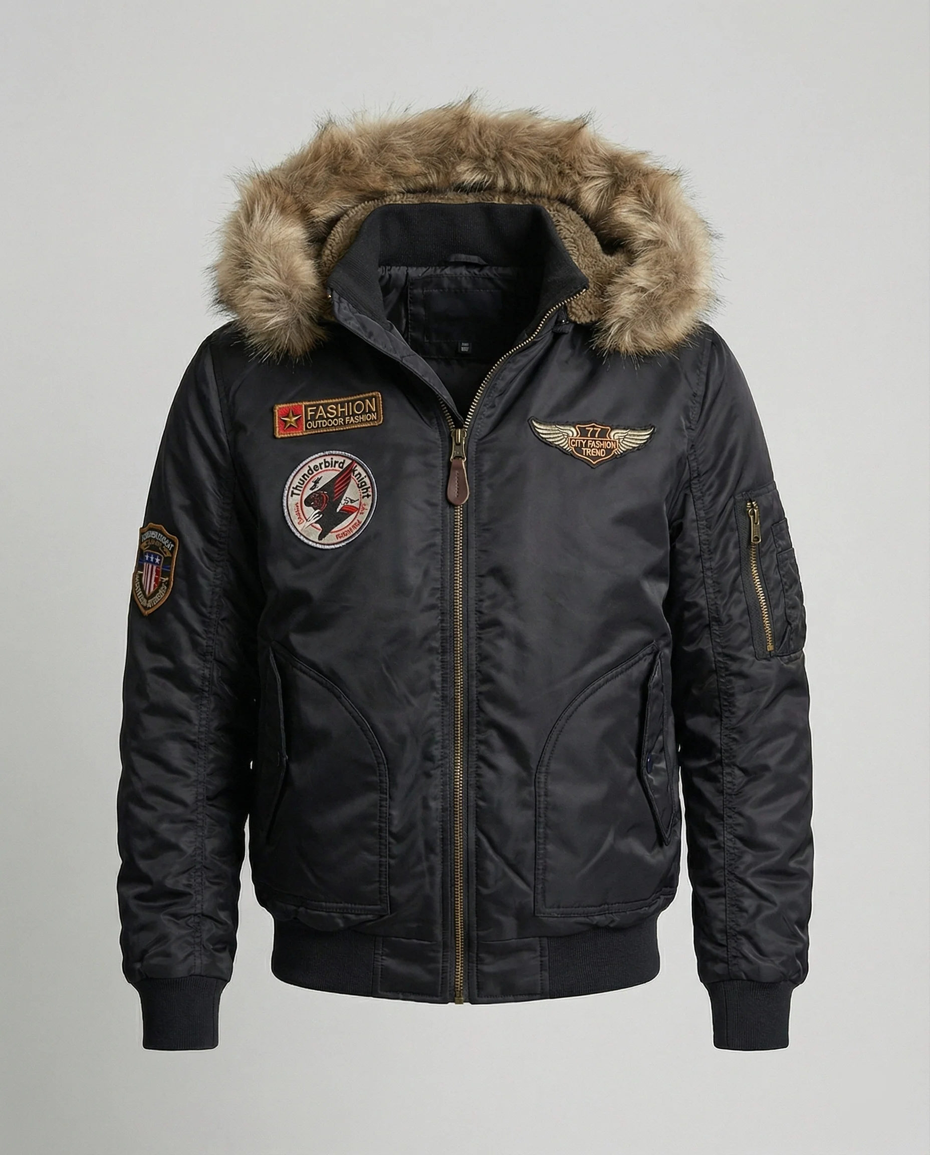 Herren Pilotenjacke wattiert mit Kapuze - Image 3