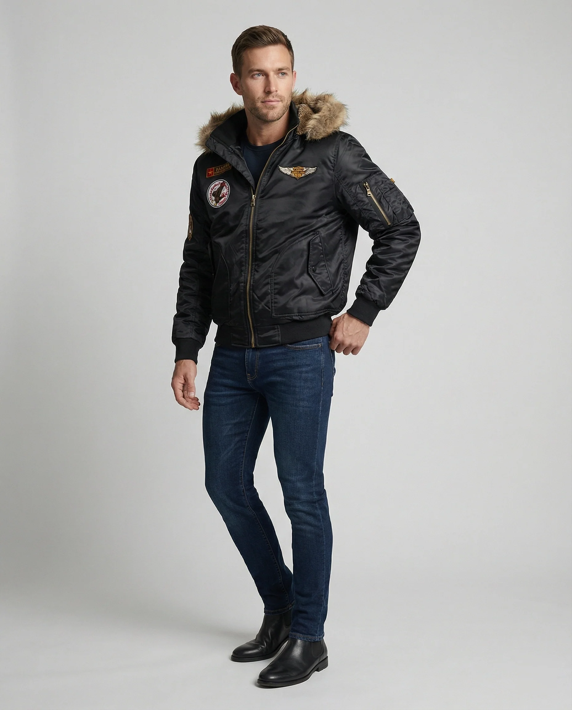 Herren Pilotenjacke wattiert mit Kapuze - Image 6