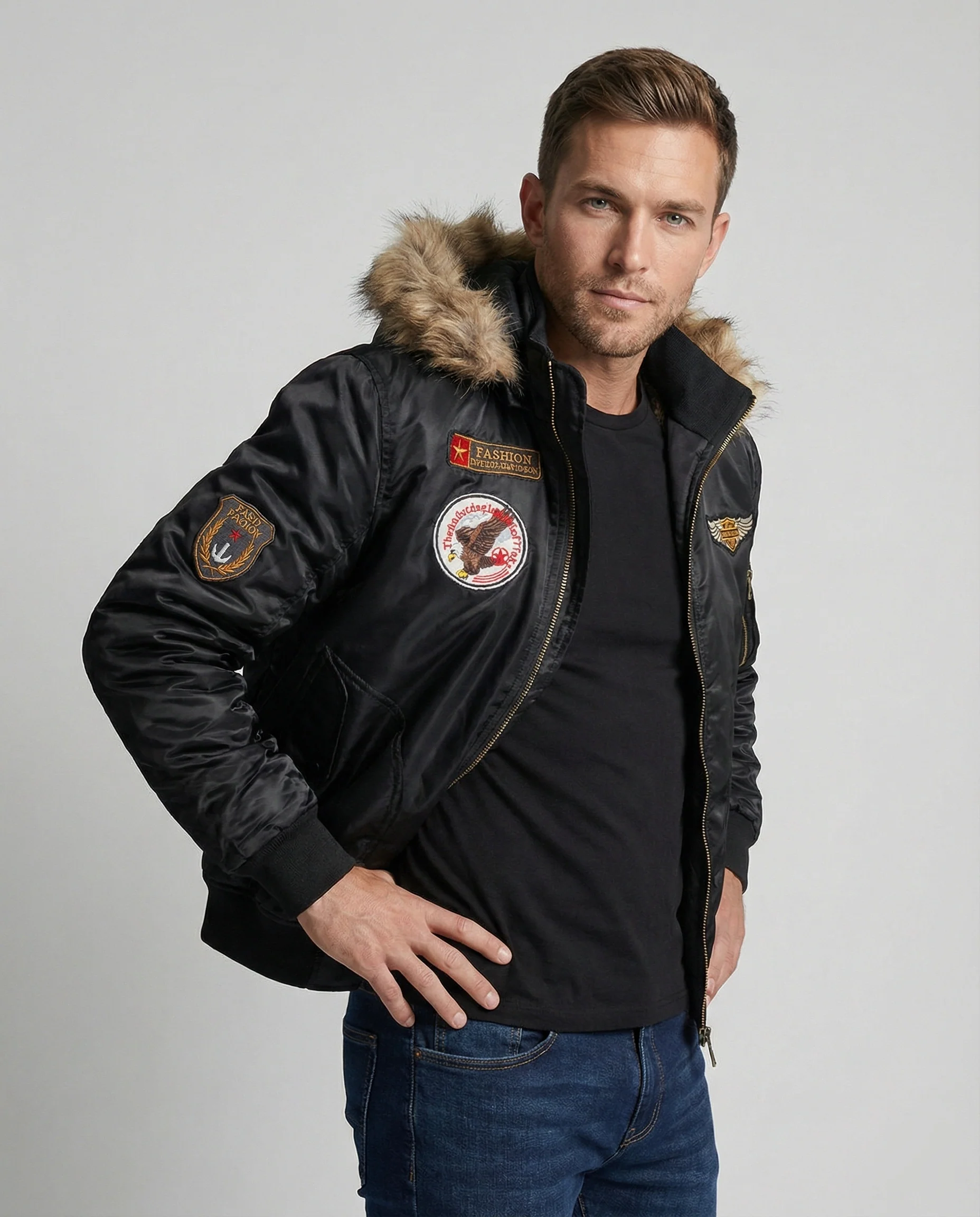 Herren Pilotenjacke wattiert mit Kapuze - Image 7