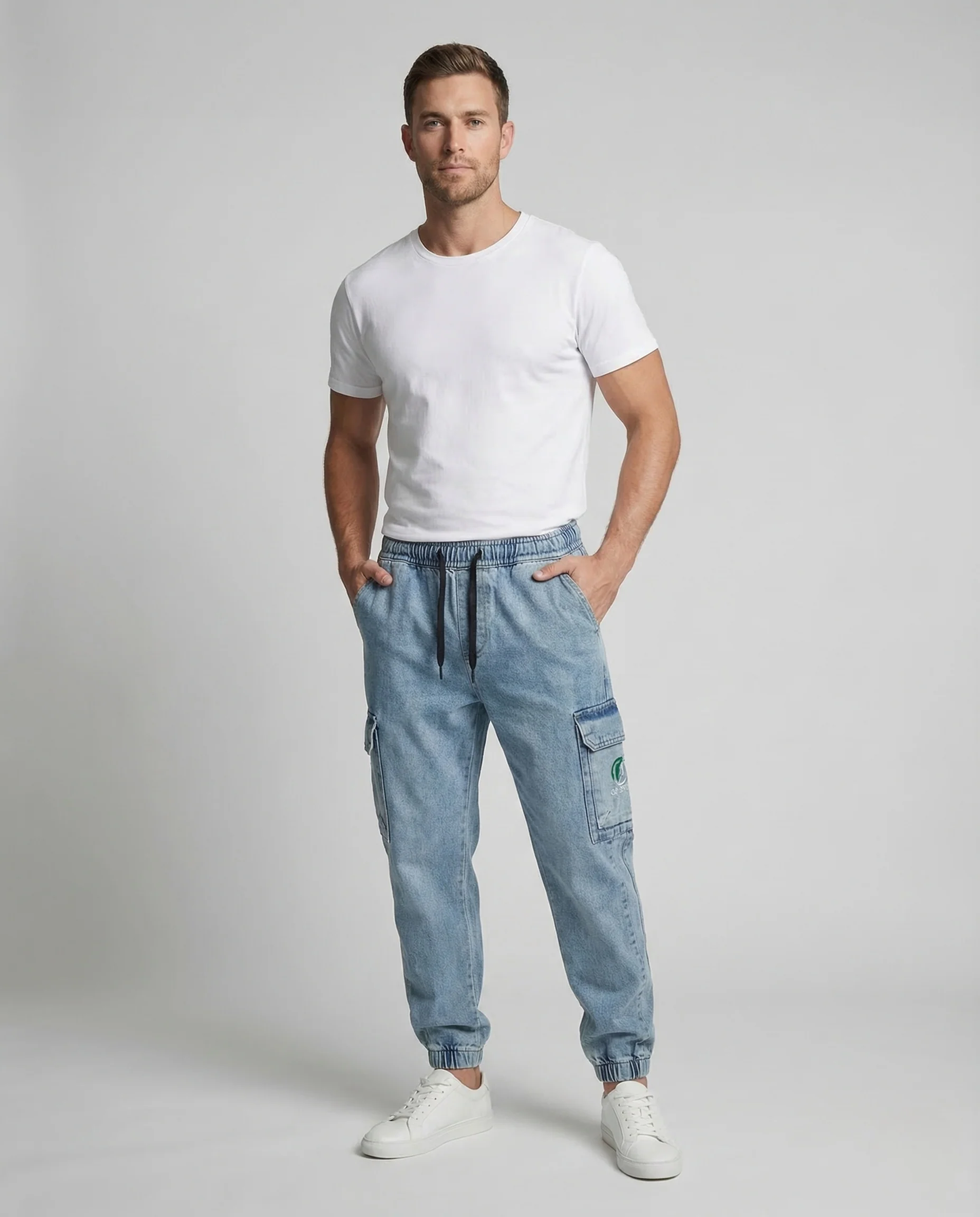 Herren Denim Jogginghose Weit Elastischer Bund