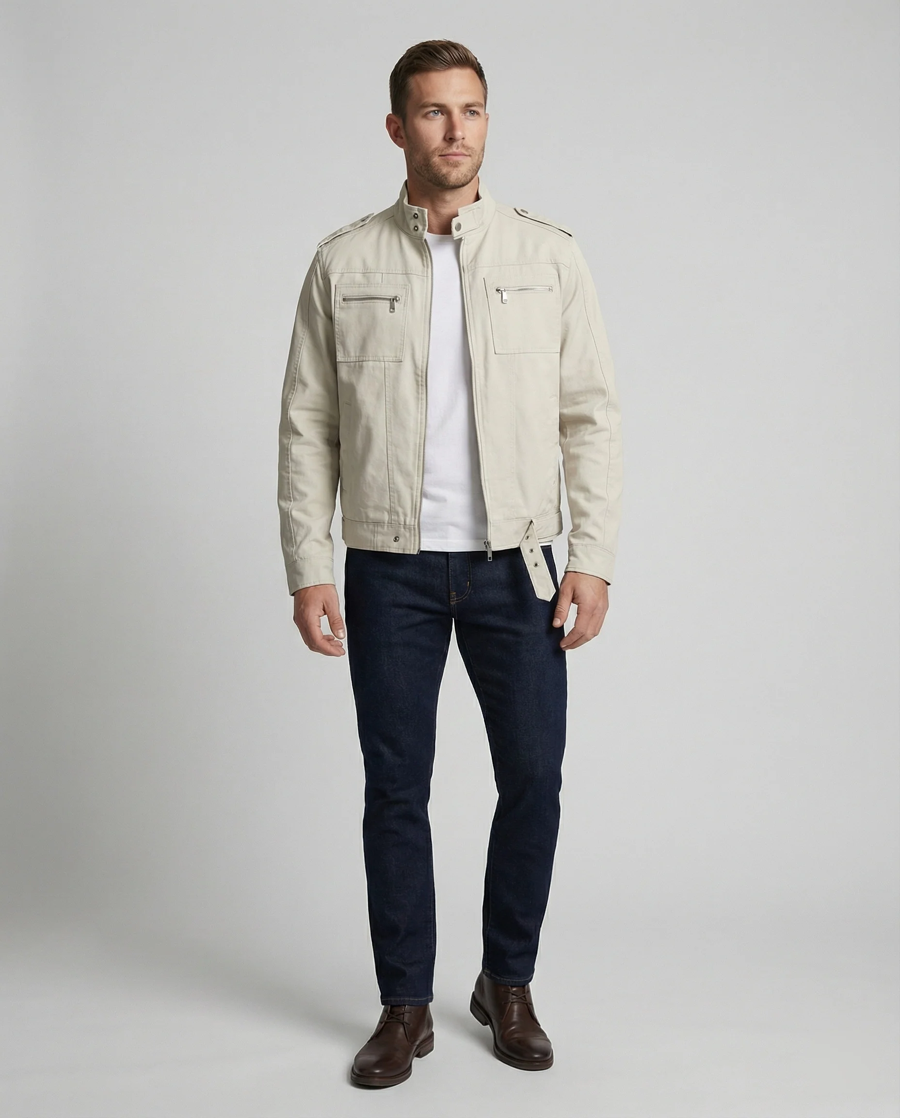Herren weit geschnittene Kunstlederjacke mit Stehkragen und Brustreißverschlüssen Heidi-Mode - Image 2