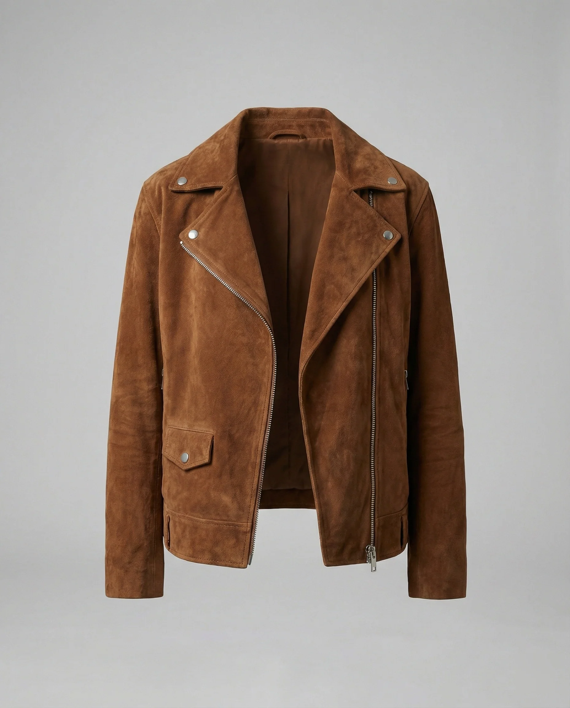 Weit geschnittene Wildlederoptik Jacke mit großem Revers und Reißverschluss-Druckknopf-Kombination Heidi-Mode - Image 4