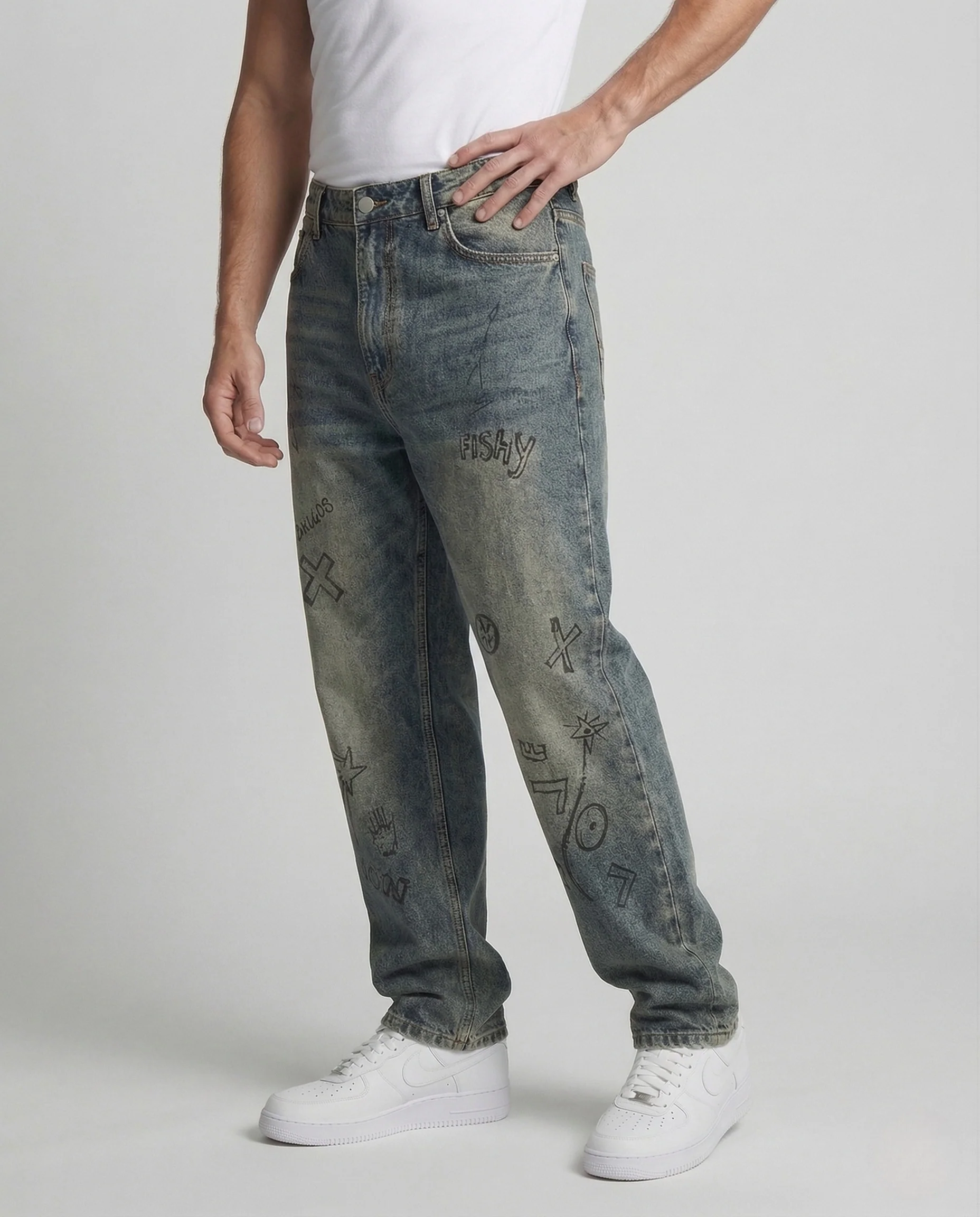 Herren Weite Cargo Jeans mit Tiefem Schritt und Mehrfachtaschen - Image 2