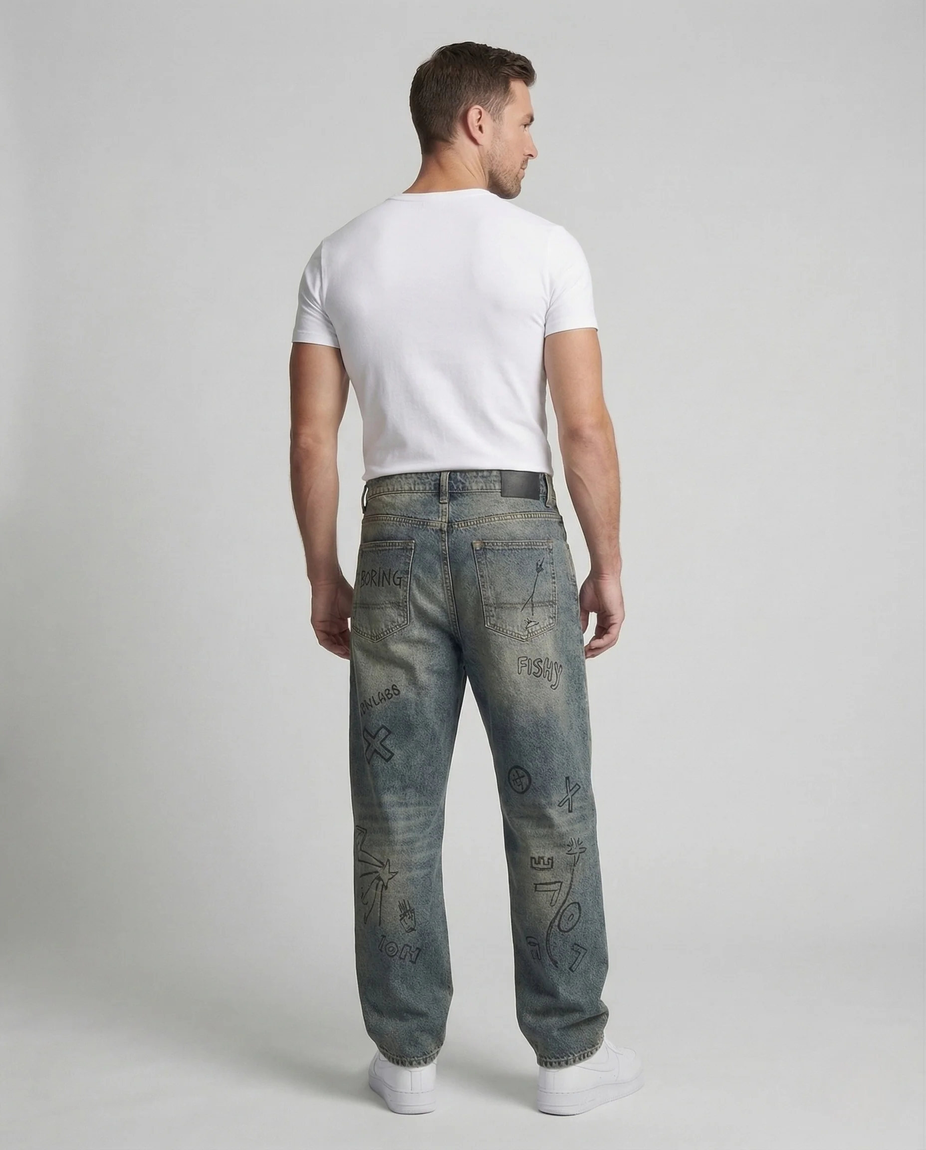 Herren Weite Cargo Jeans mit Tiefem Schritt und Mehrfachtaschen - Image 4