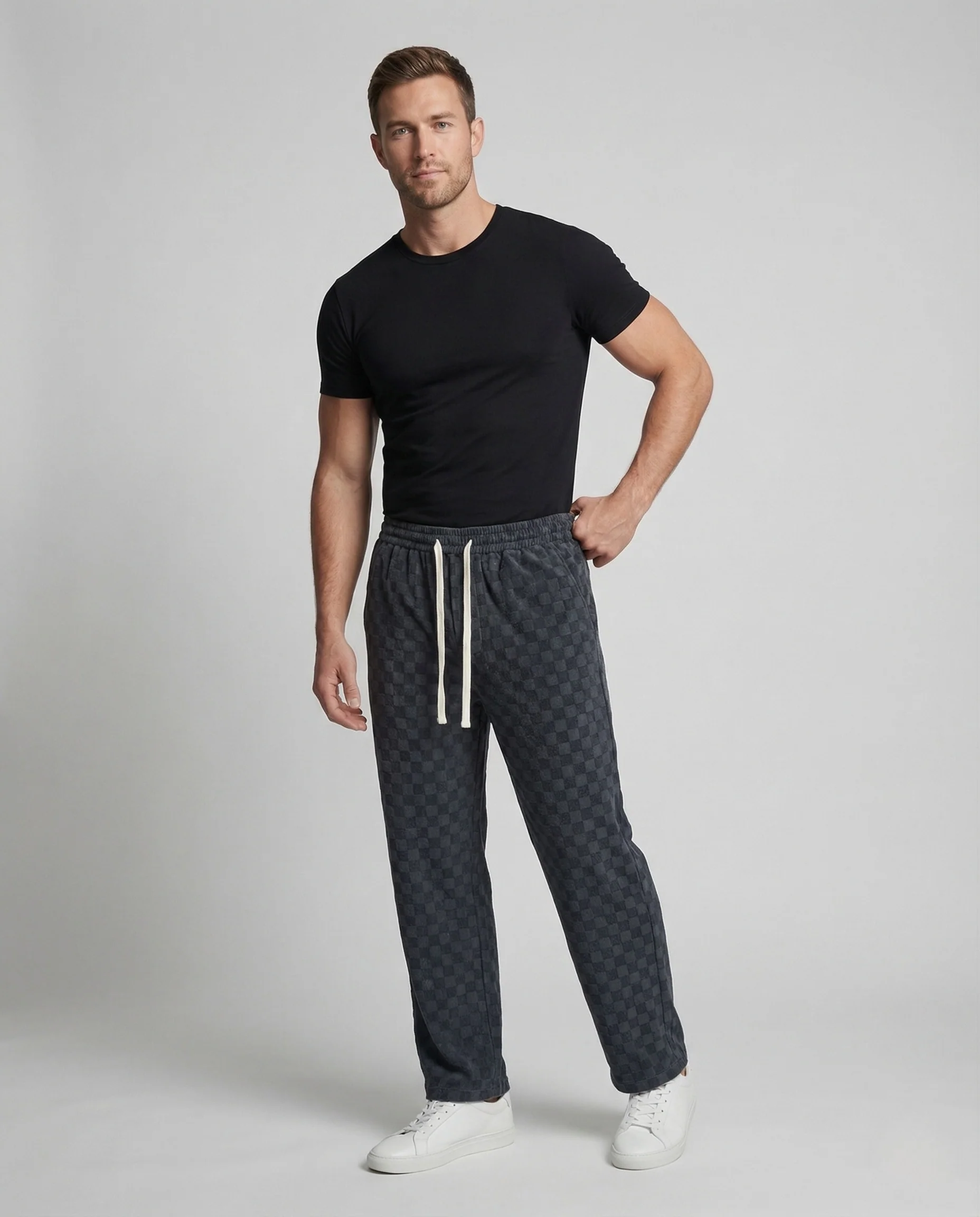 Herren Jacquardhose Karo Kordelzug