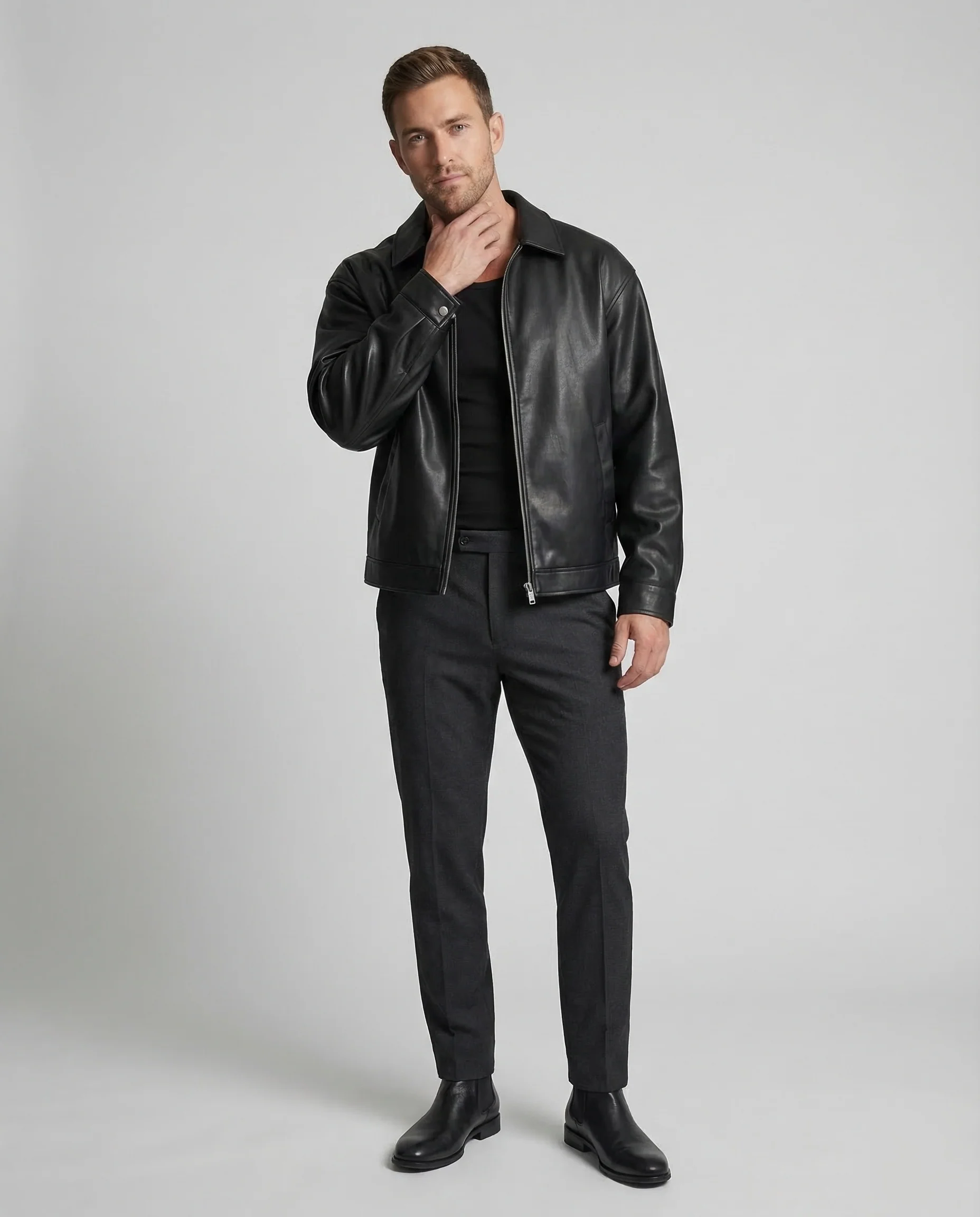 Herren Lederoptik Blouson Weit