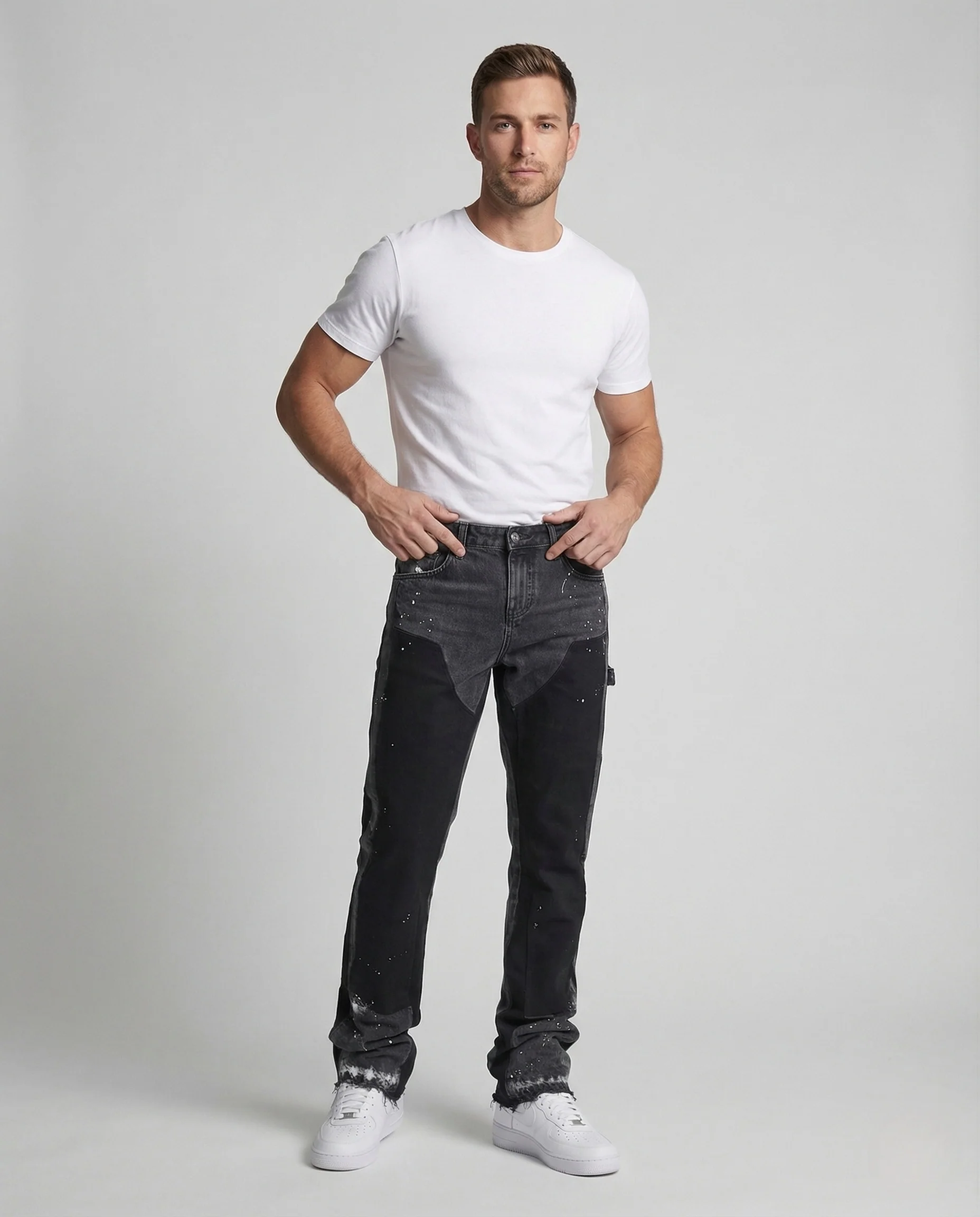 Herren Utility Jeans Weit Cargotasche