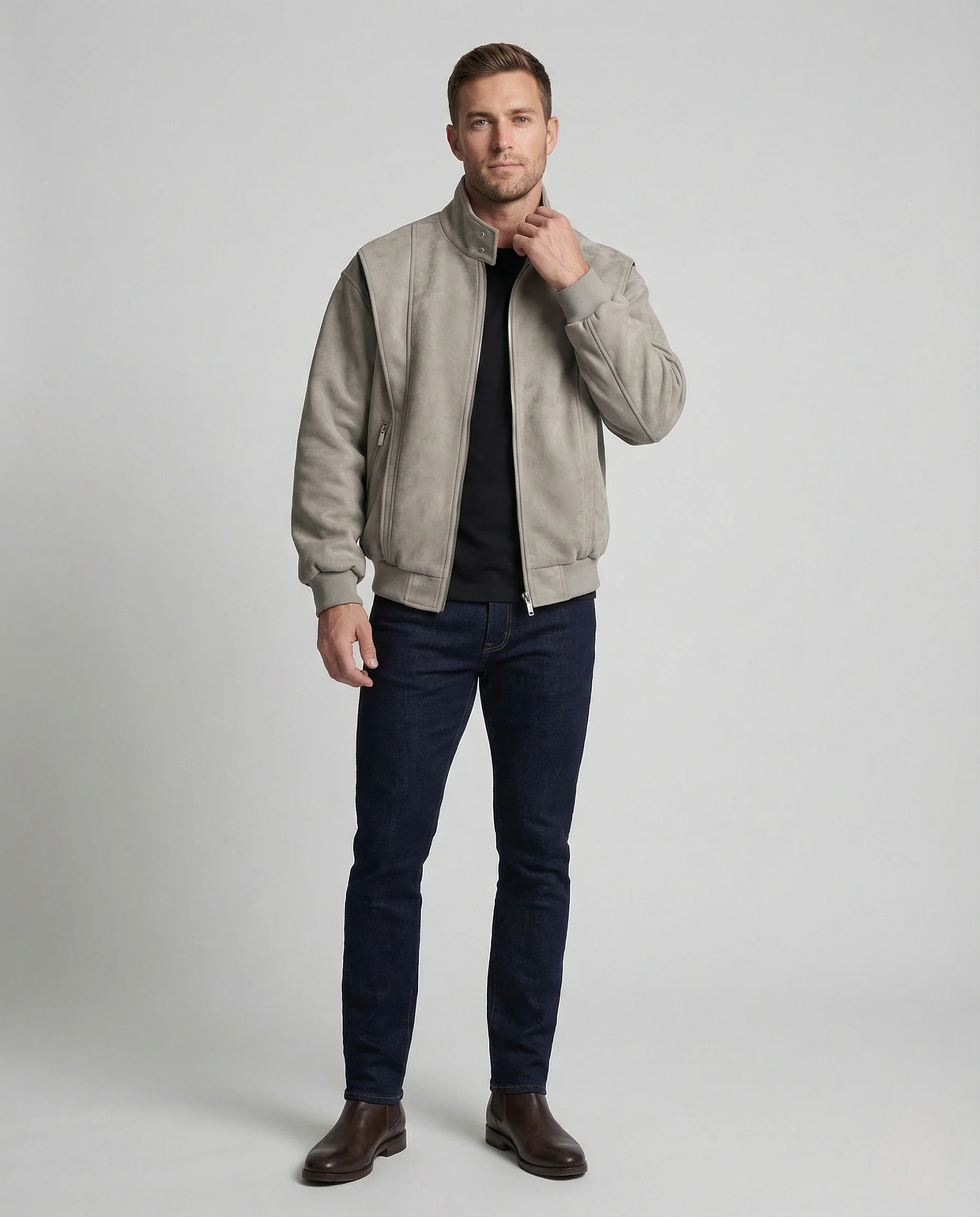 Herren Velours Bomberjacke Weit