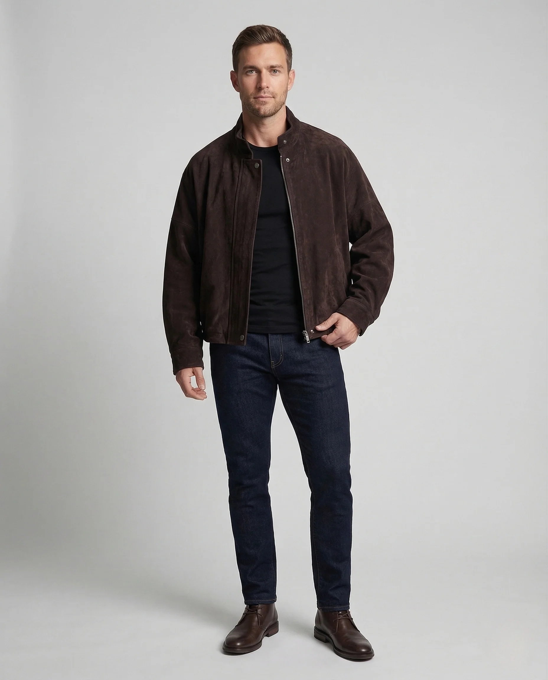 Herren Wildlederjacke Stehkragen