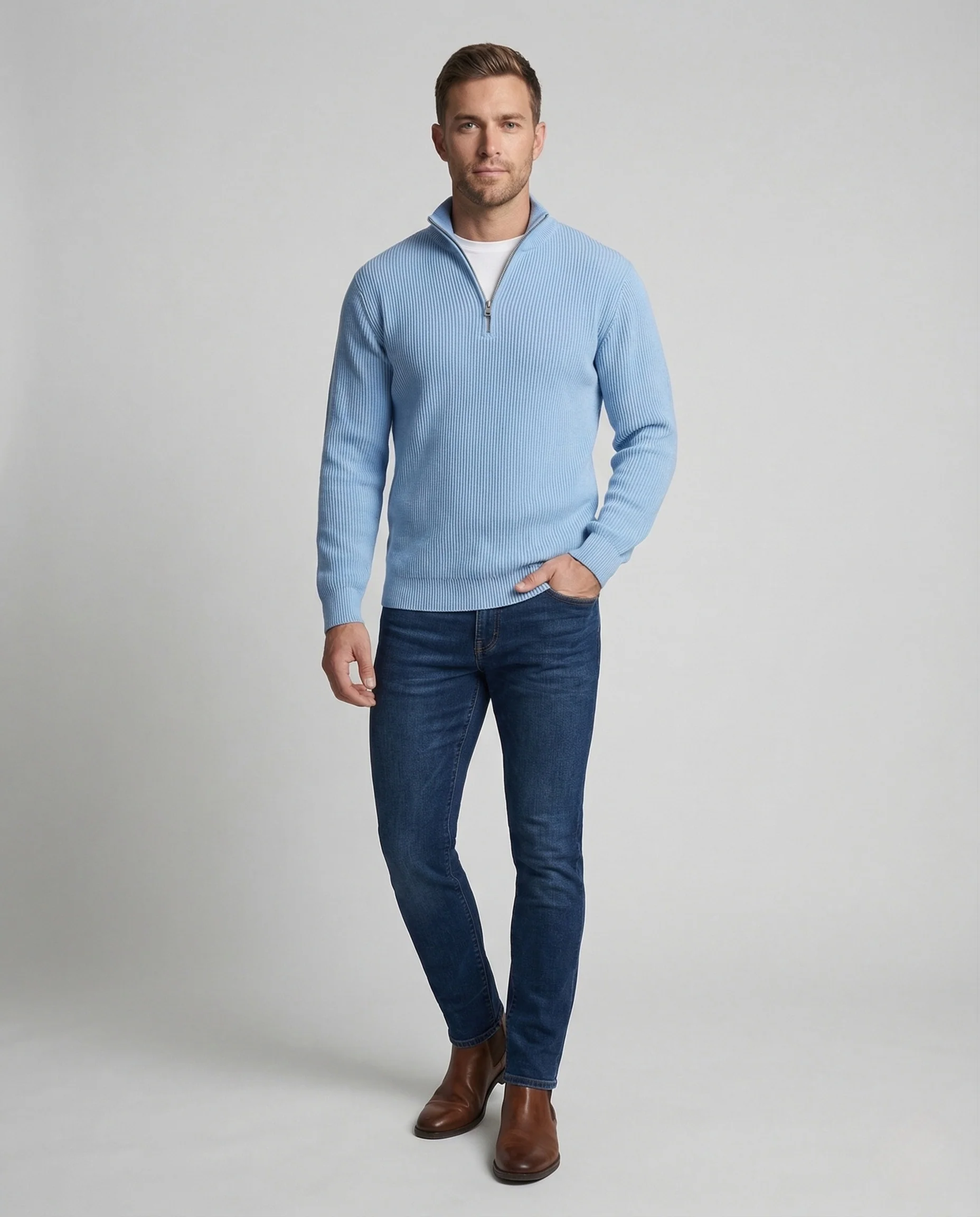 Herren Strickpullover gerippt mit Reißverschluss