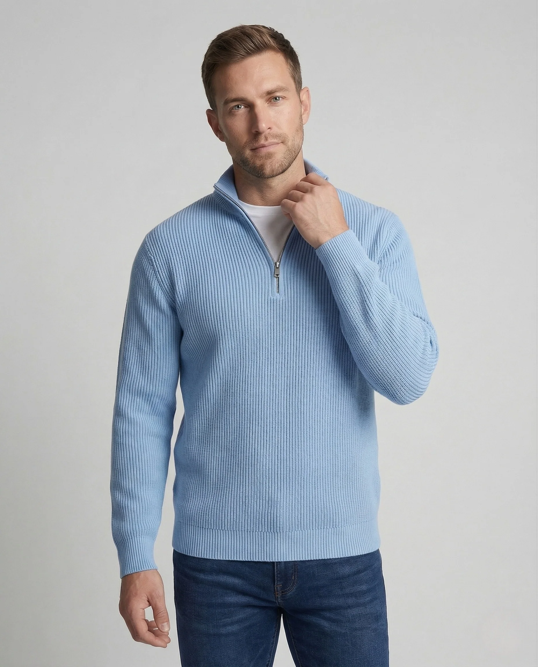 Herren Strickpullover gerippt mit Reißverschluss - Image 2