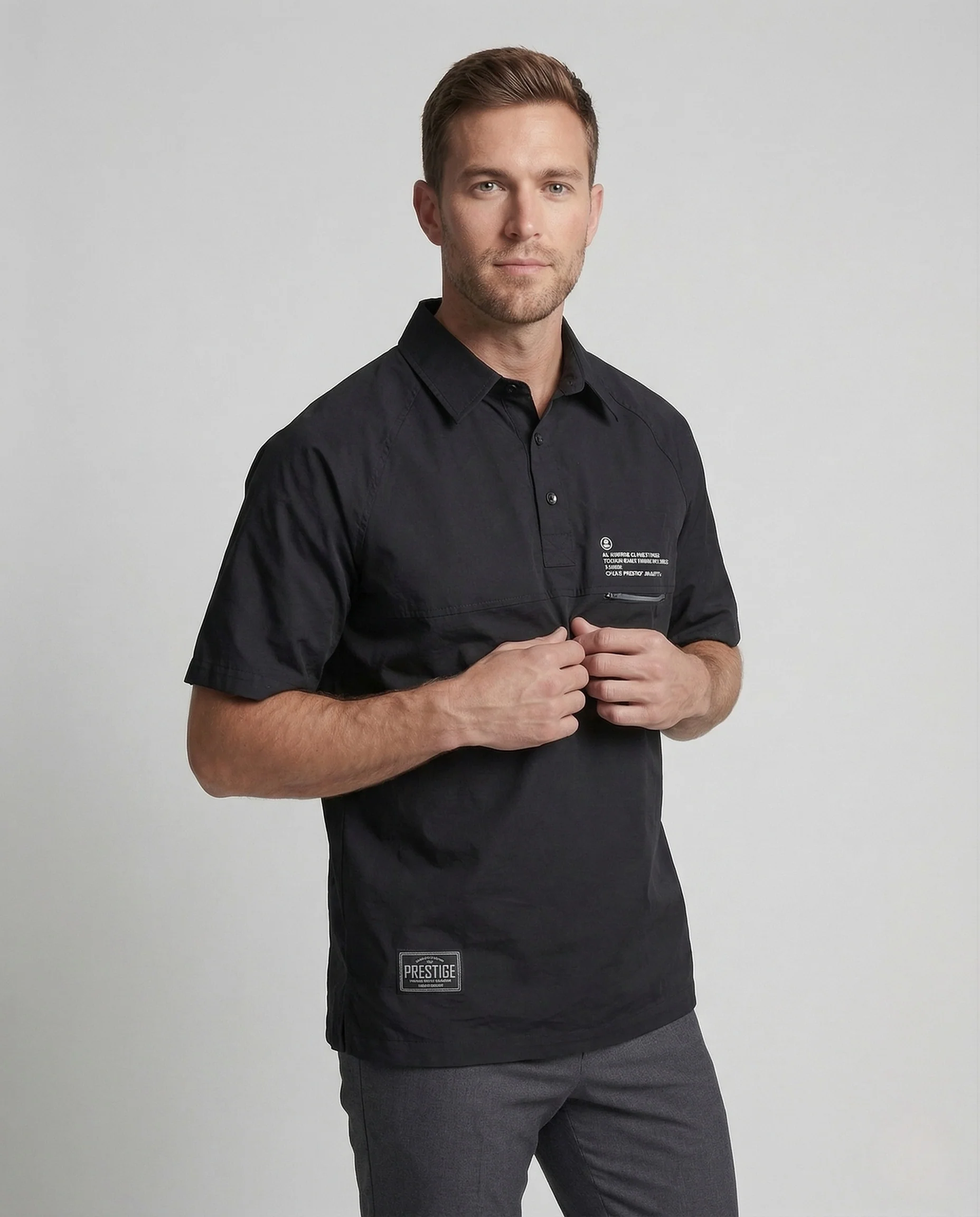 Herren Poloshirt Oversize Reißverschluss Tasche - Image 2