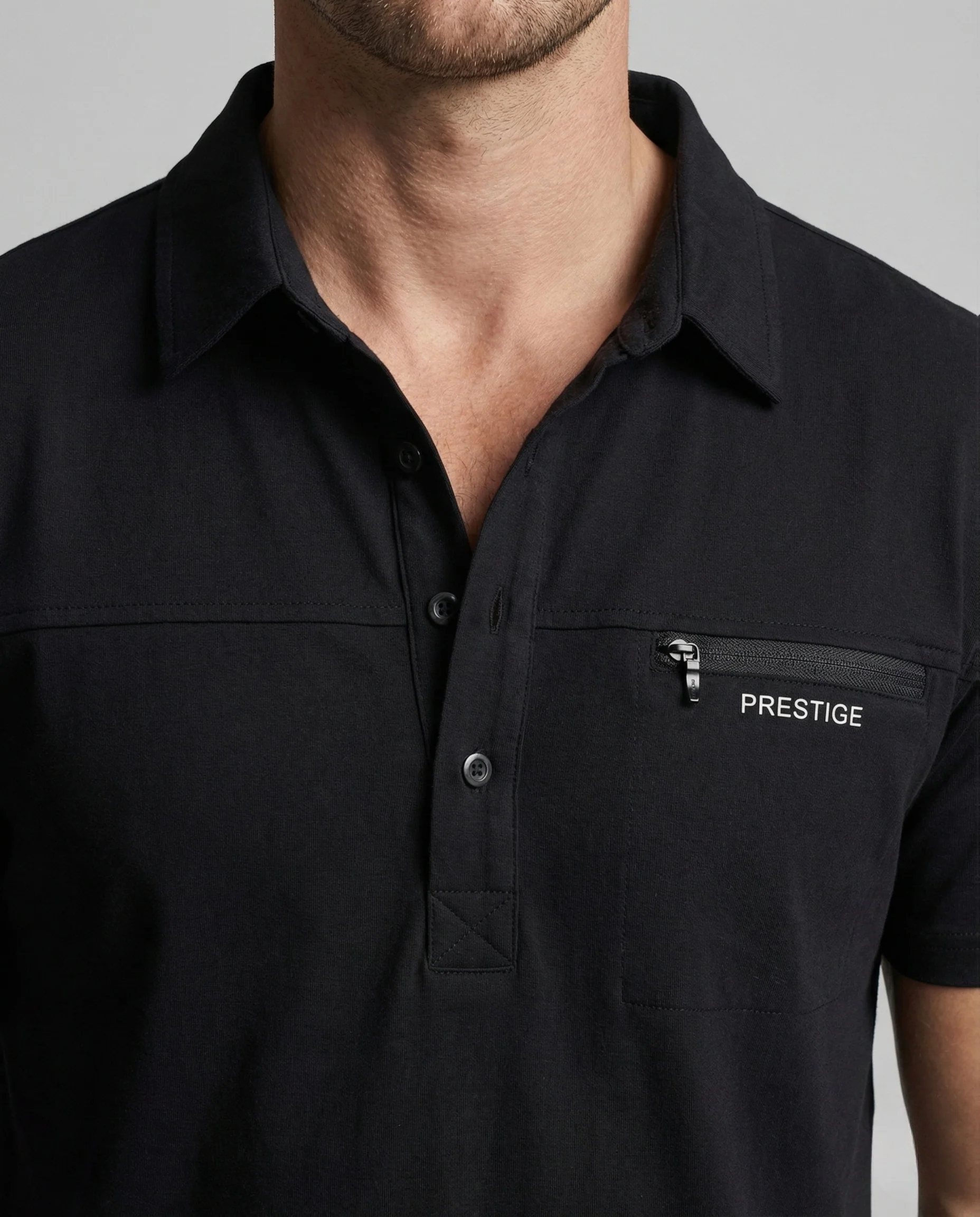 Herren Poloshirt Oversize Reißverschluss Tasche - Image 3