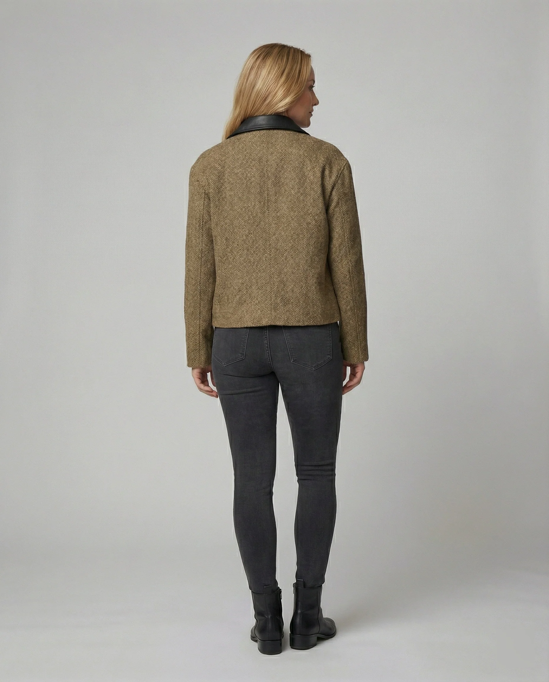 Wollmix-Blouson mit Lederkragen und verdecktem Reißverschluss Heidi-Mode - Image 3