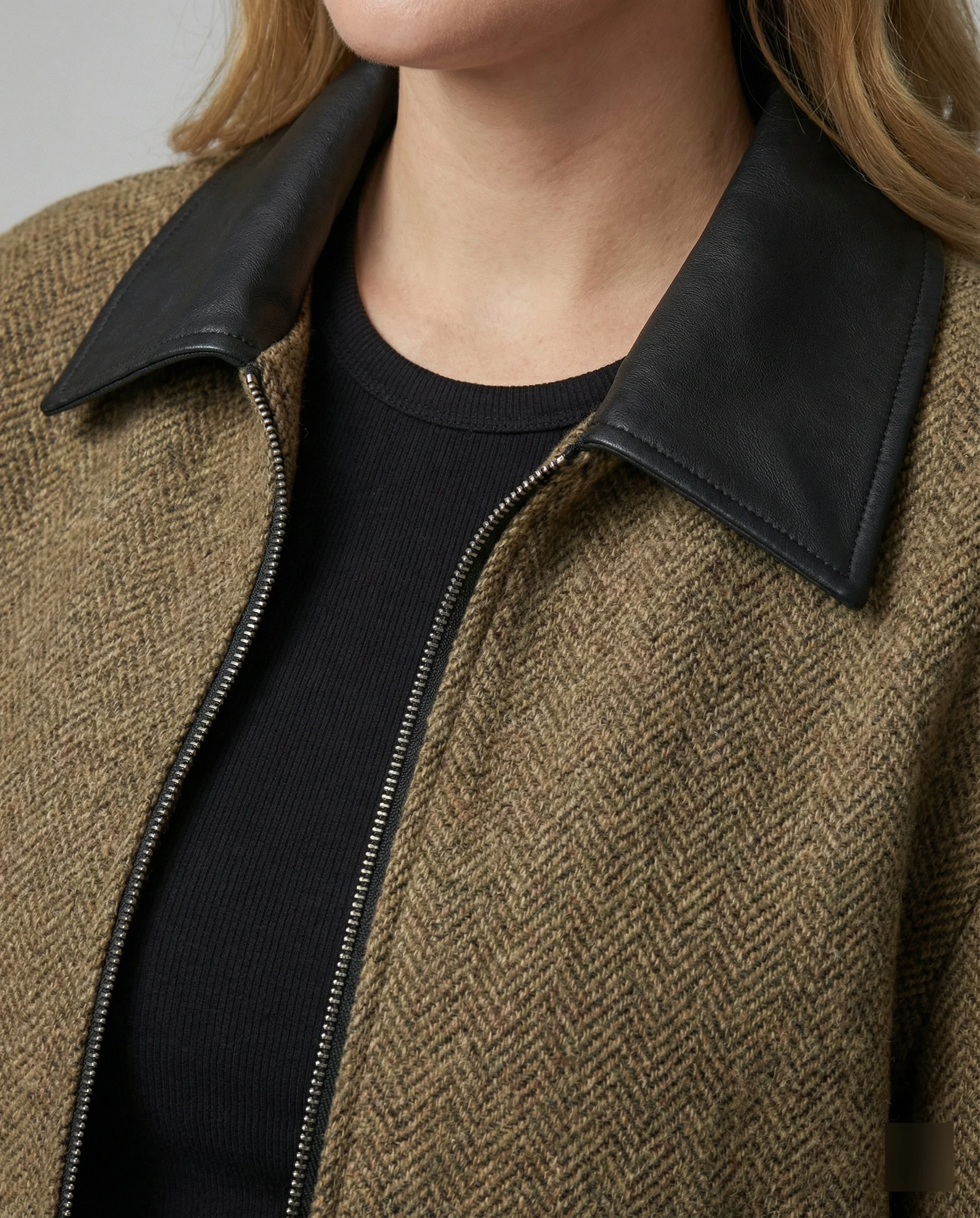 Wollmix-Blouson mit Lederkragen und verdecktem Reißverschluss Heidi-Mode - Image 5