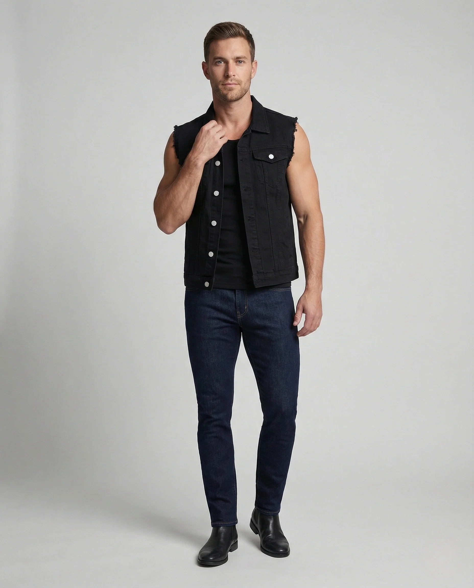 Herren Denimweste Workwear mit Knopfleiste