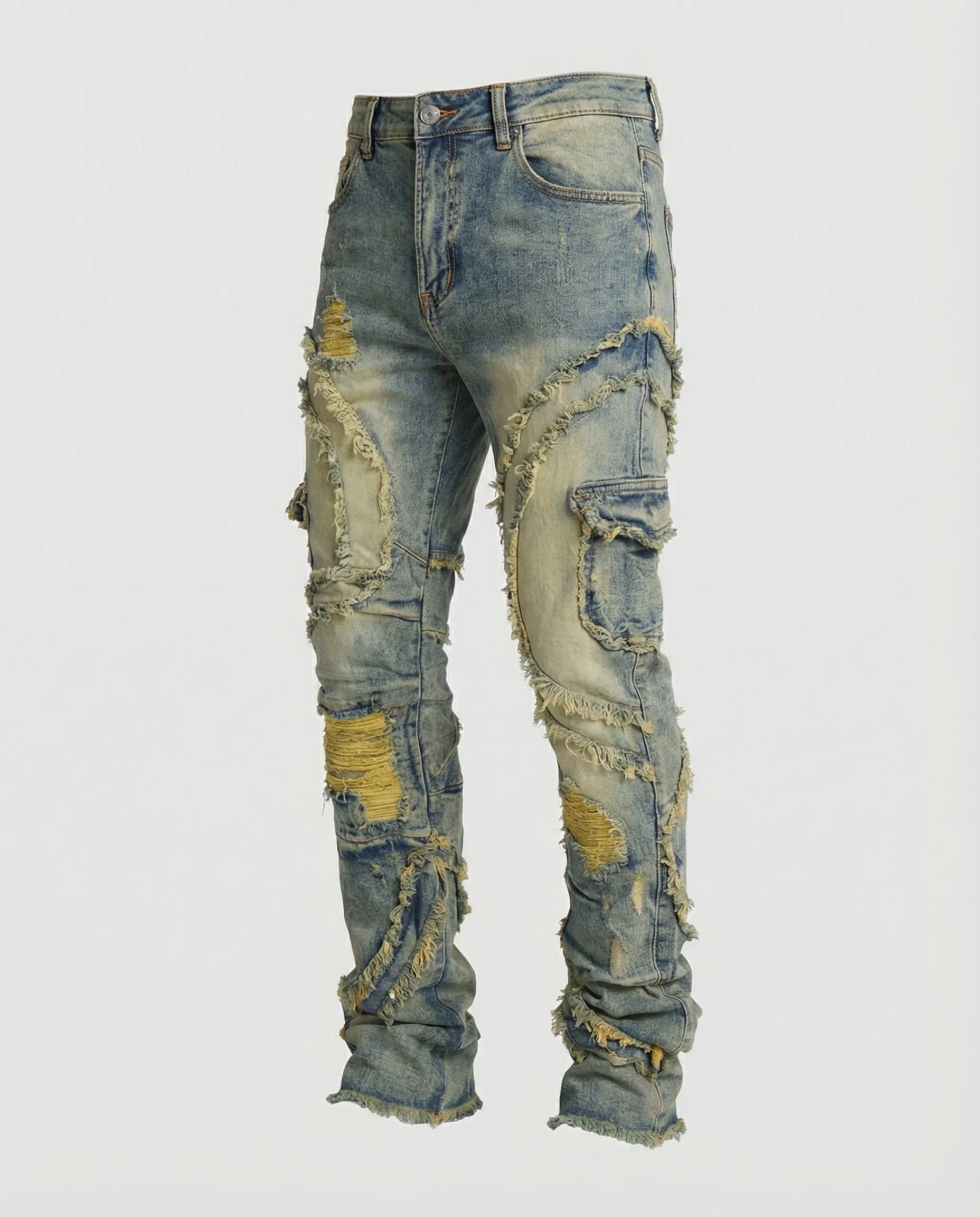 Herren Destroyed Jeans mit Cargotaschen