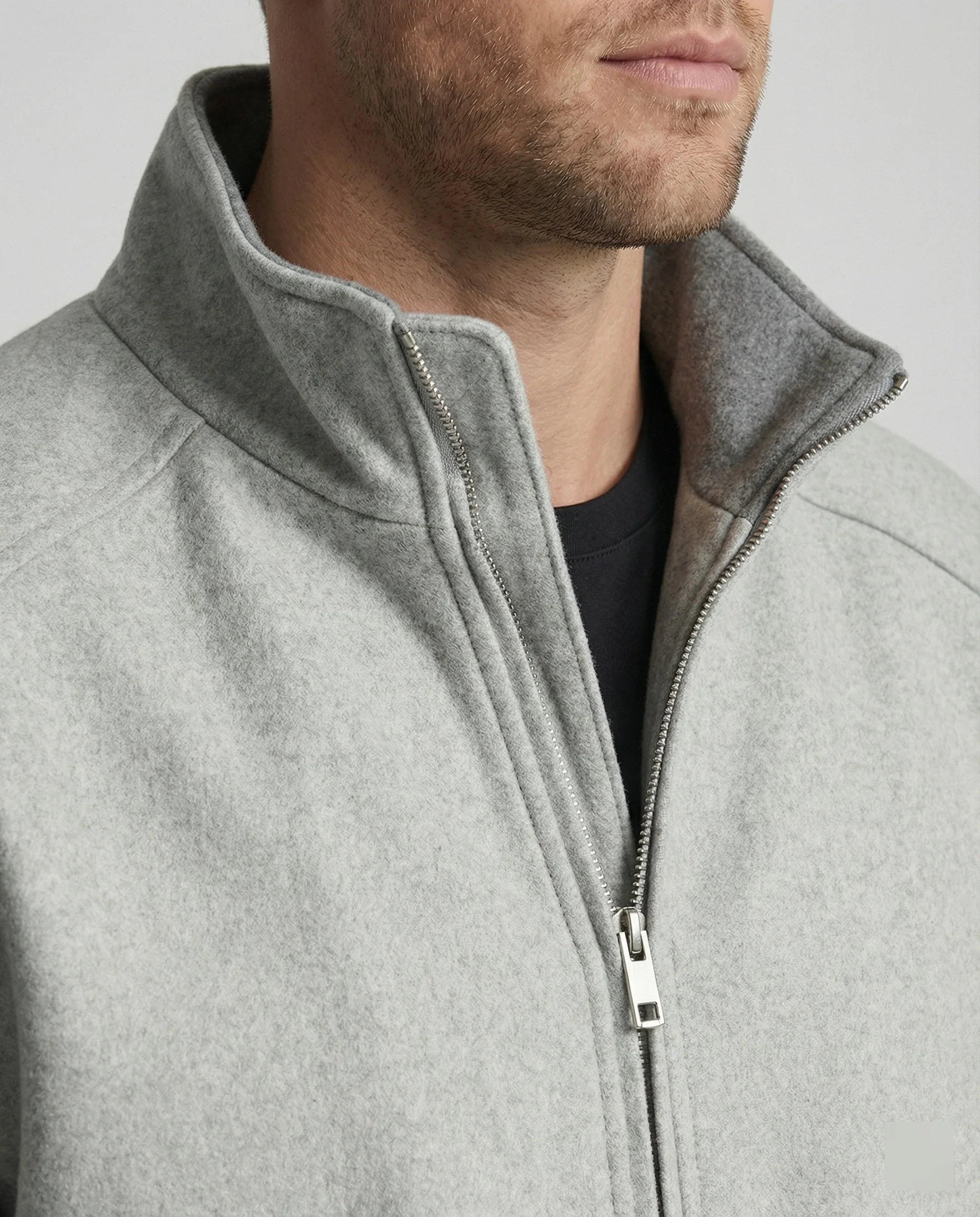 Herren Oversize-Wollmix-Blouson mit hohem Stehkragen verdecktem Zweiwege-Reißverschluss und gerippten Ärmelbündchen Heidi-Mode - Image 2