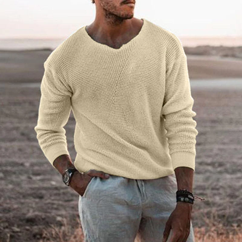 Herren Pullover mit V-Ausschnitt und strukturiertem Design Heidi-Mode - Image 3