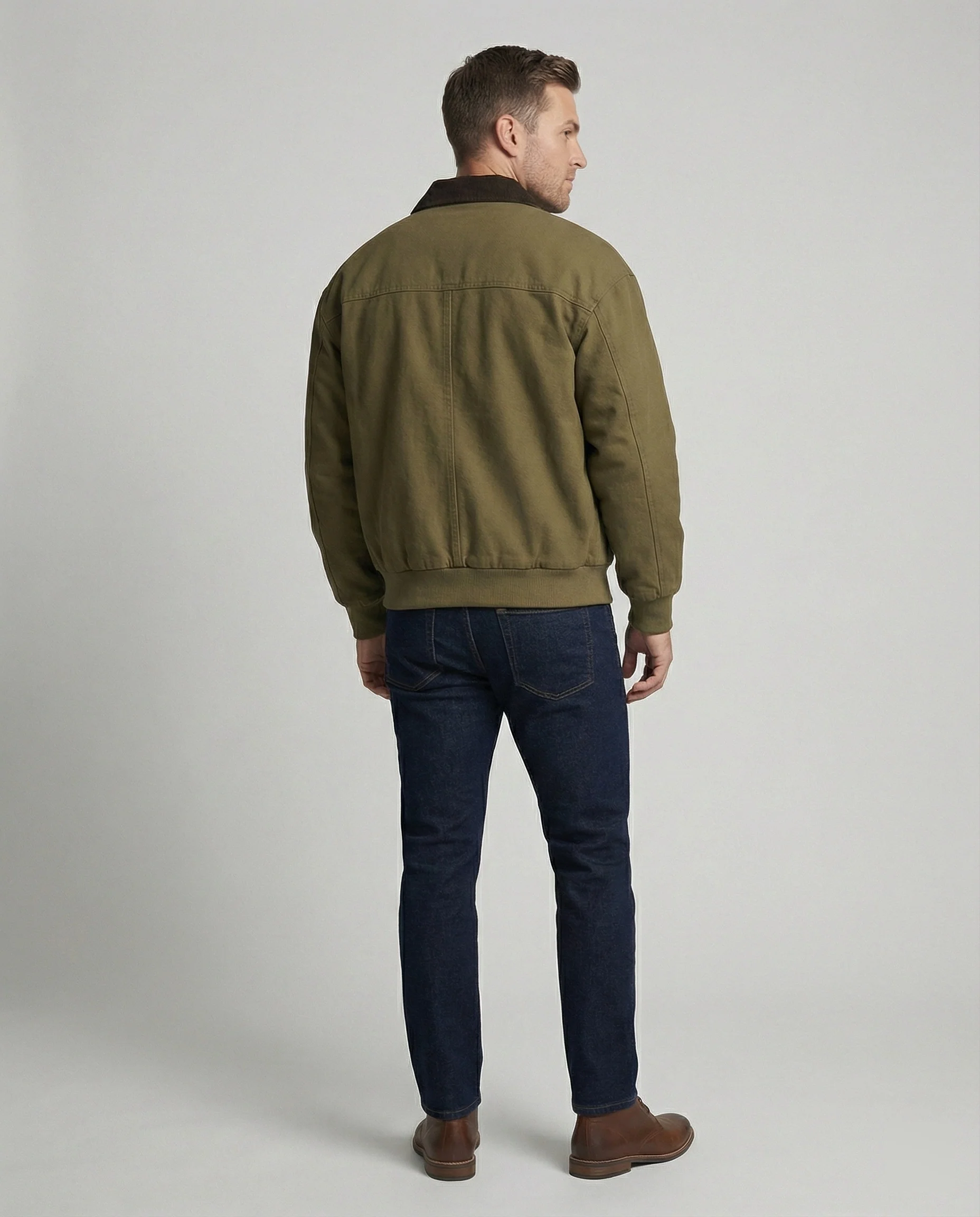 Herren robuster Canvas-Blouson mit Cordkragen und kariertem Steppfutter Heidi-Mode - Image 4