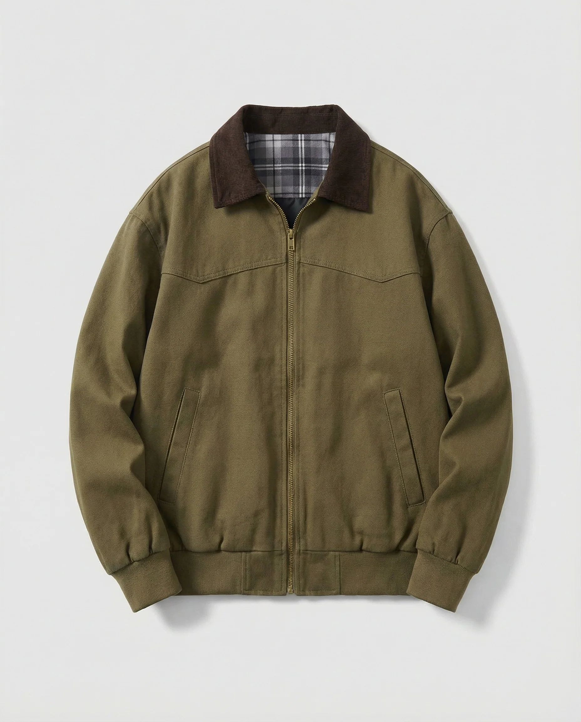 Herren robuster Canvas-Blouson mit Cordkragen und kariertem Steppfutter Heidi-Mode - Image 5