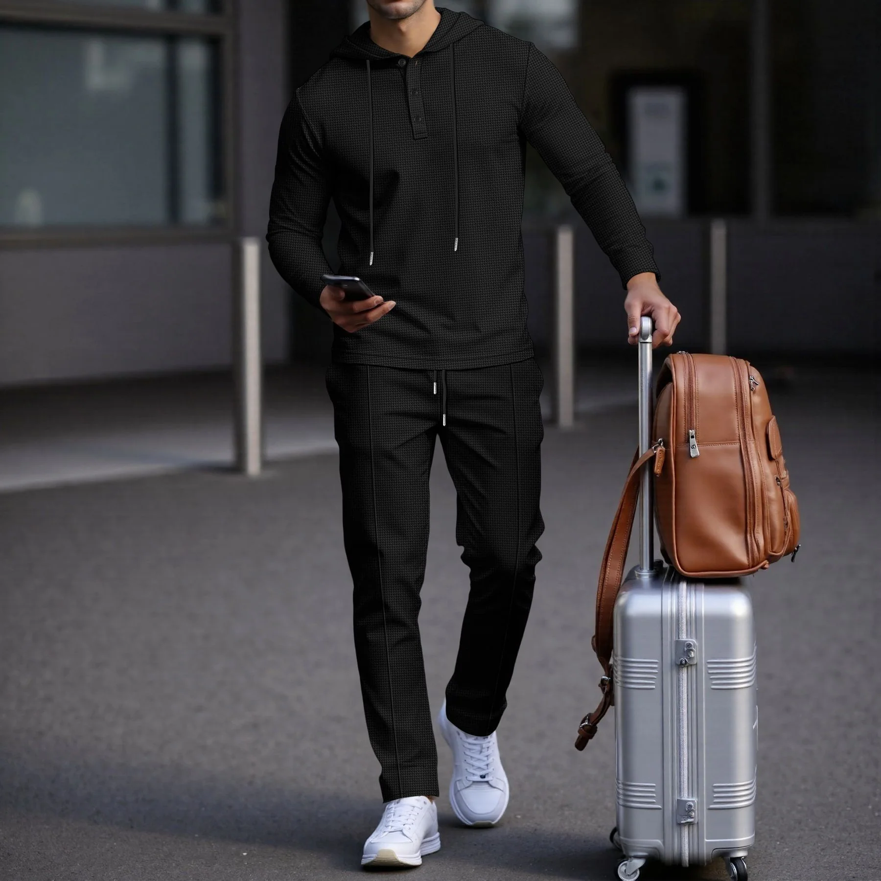 Herren sportives Hoodie und Jogginghose Set im strukturierten Design Heidi-Mode - Image 9