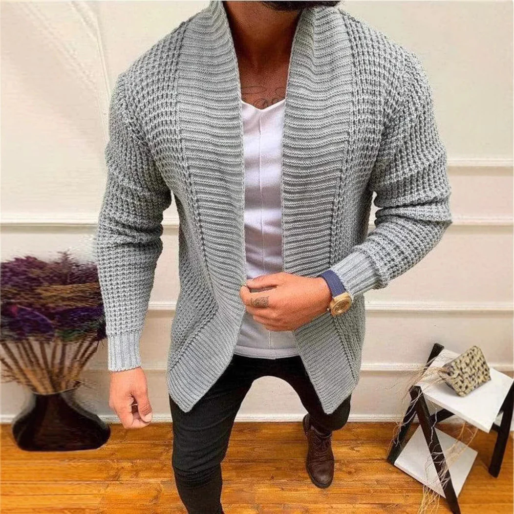 Herren Strickjacke mit tiefem Kragen und strukturiertem Design Heidi-Mode - Image 4
