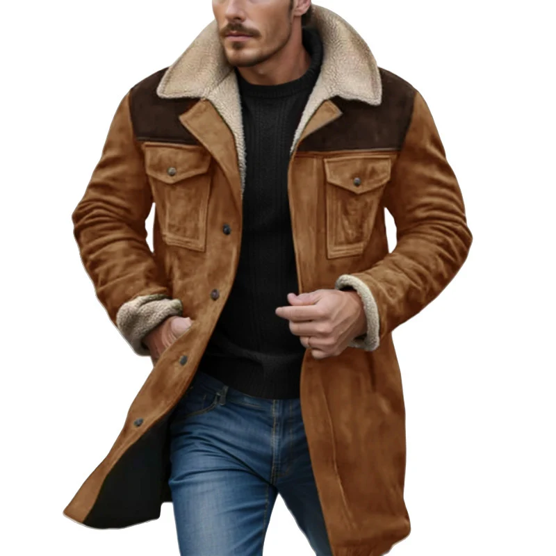 Herren Suede-Langjacke mit Teddy-Futter und praktischen Taschen Heidi-Mode - Image 3