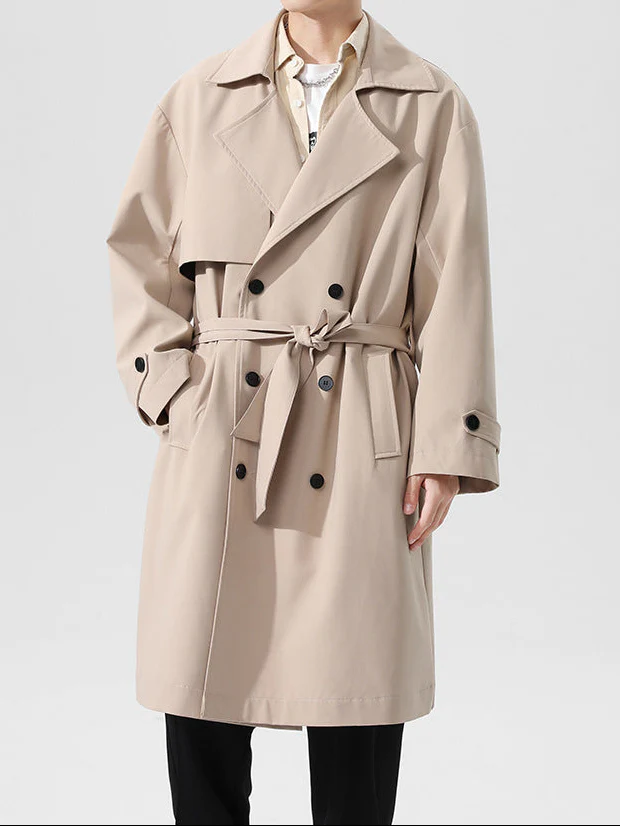 Herren Trenchcoat Khaki Herbstmantel Casual Slim Fit Koreanischer Style - Image 2