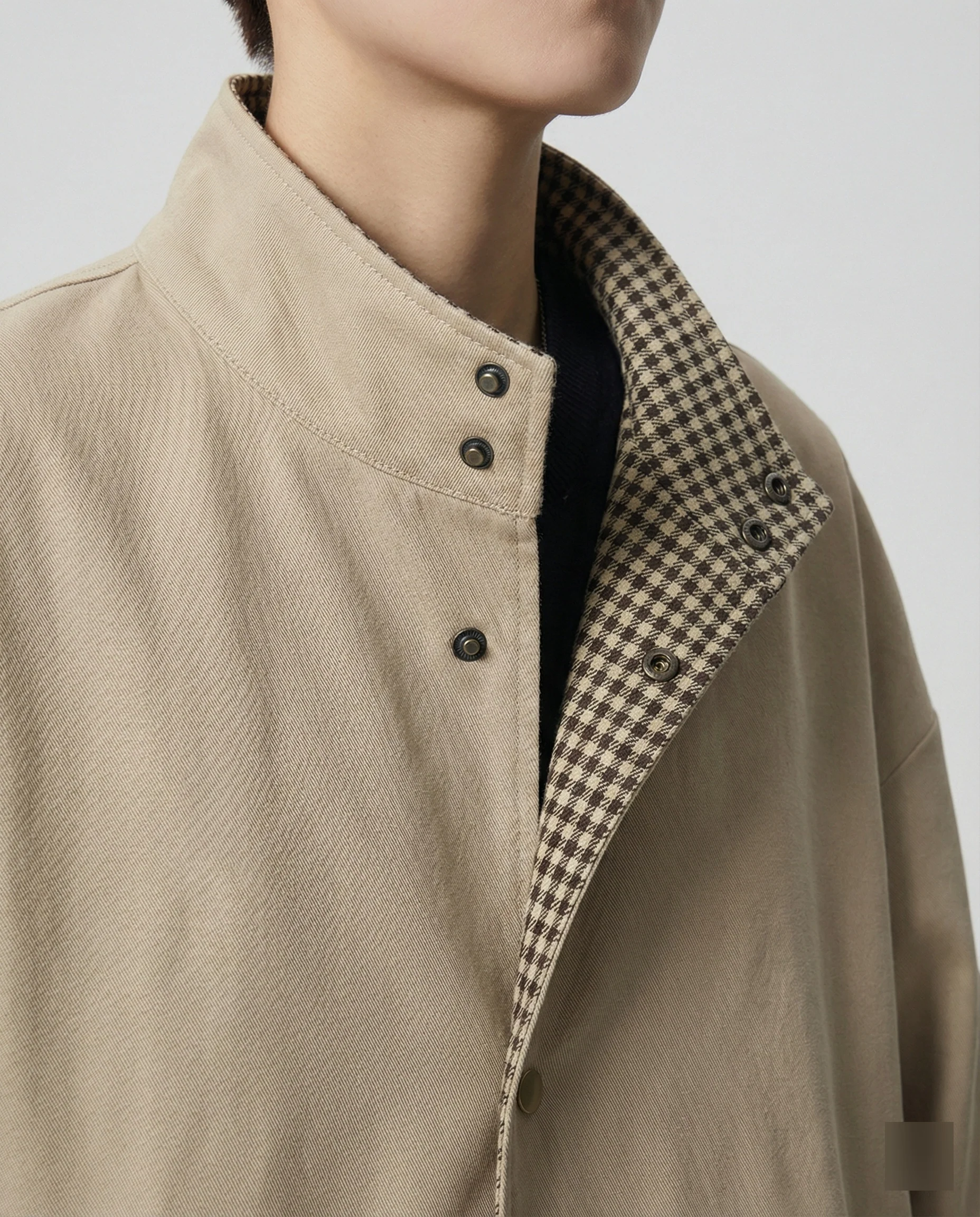 Herren Trenchcoat Khaki Mittellang Lockerer Schnitt Herbst Mantel - Image 2