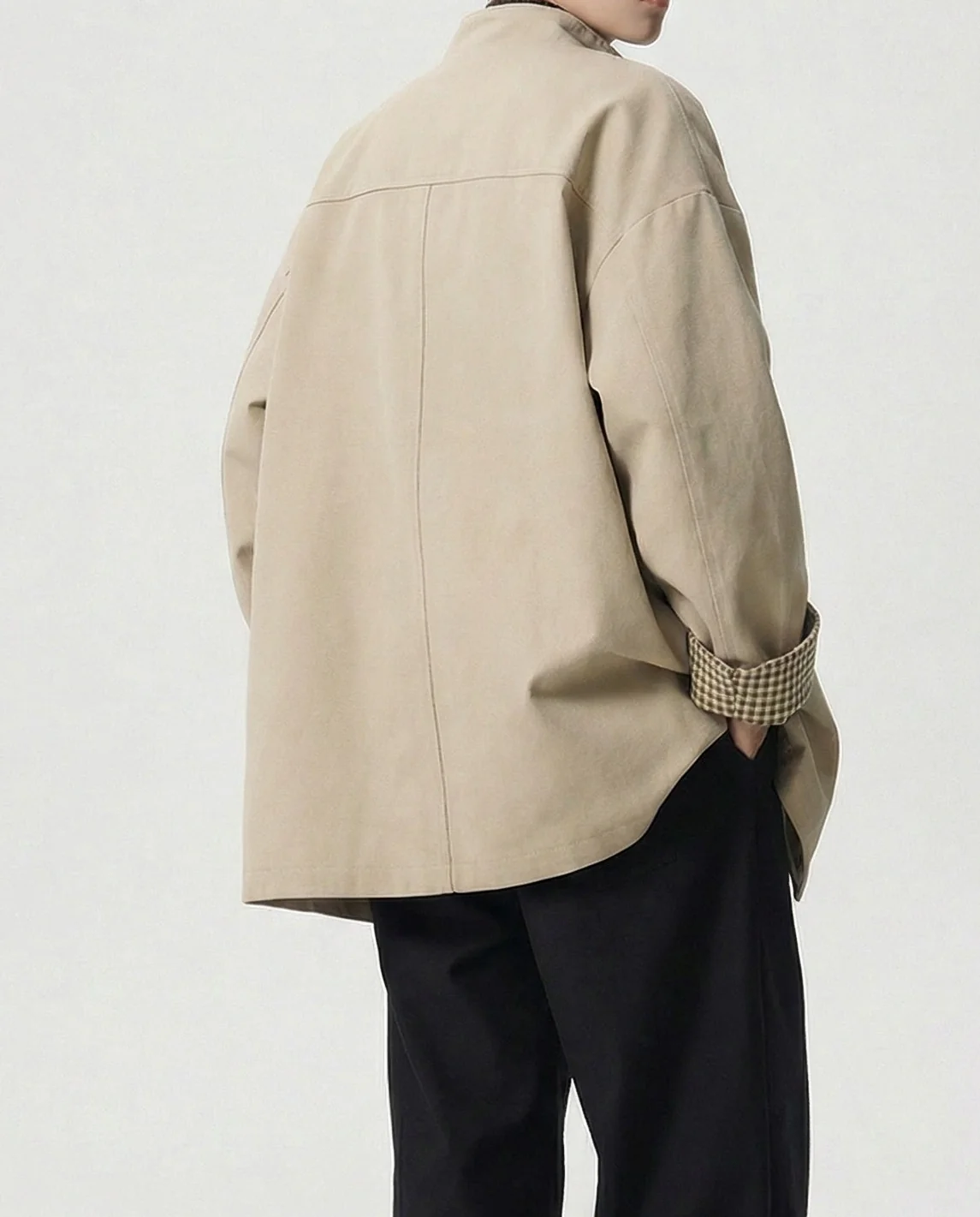 Herren Trenchcoat Khaki Mittellang Lockerer Schnitt Herbst Mantel - Image 4