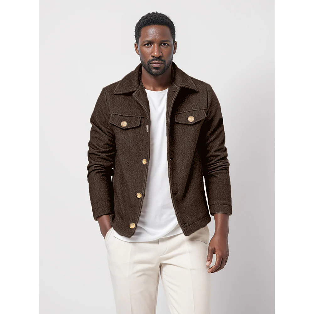 Herren Trendige Baumwolljacke mit goldfarbenen Knöpfen und aufgesetzten Taschen Heidi-Mode - Image 2
